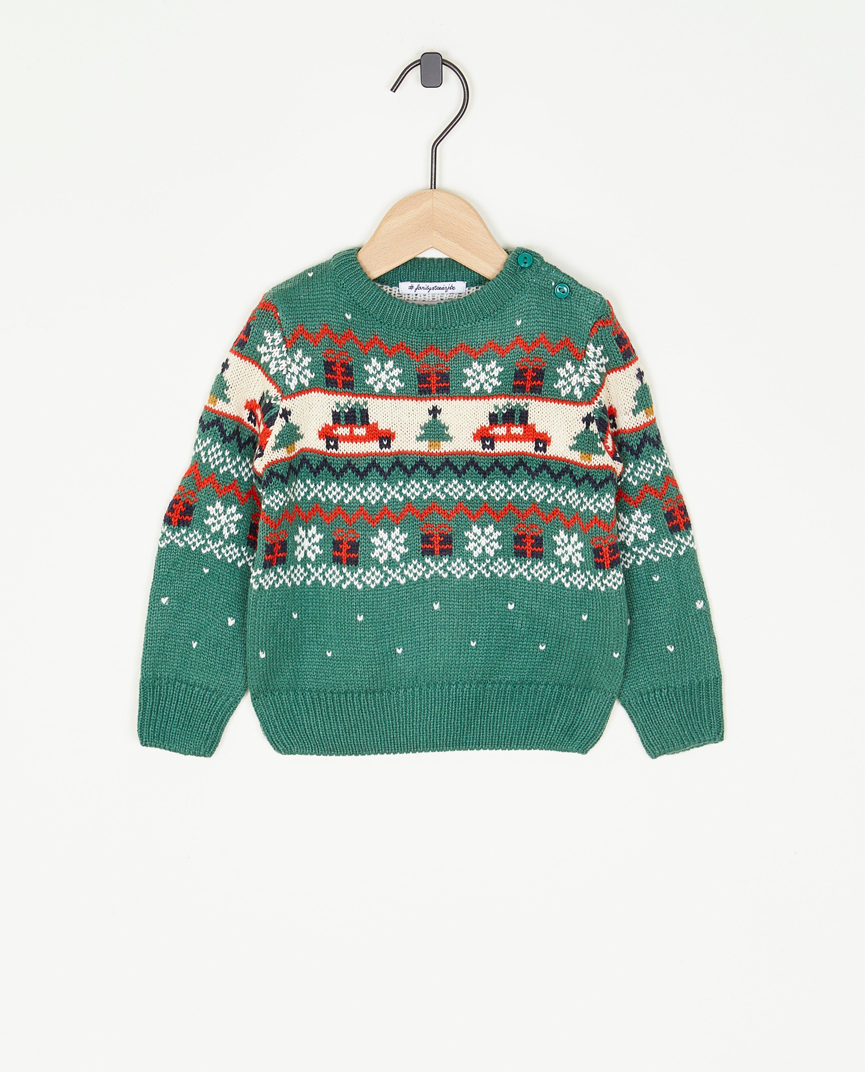 Pull de Noël vert, bébés - null - Familystories