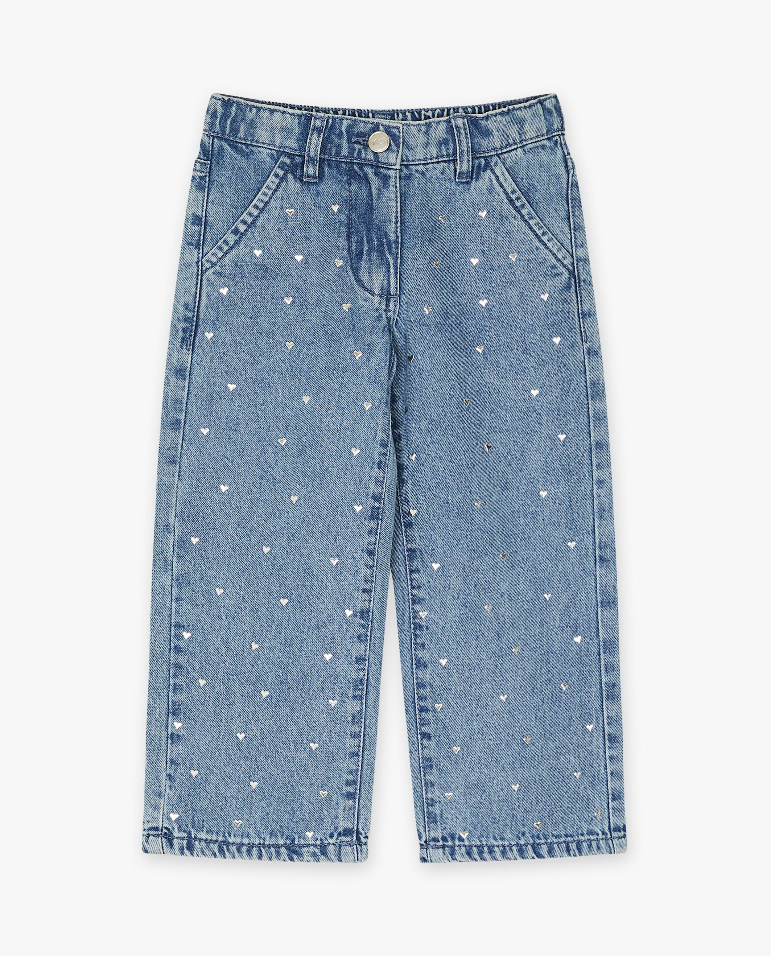 Jeans avec des petits c&oelig;urs m&eacute;tallis&eacute;s, straight fit, 2-7 ans - D&eacute;tails du produit - bleu - image num&eacute;ro 4