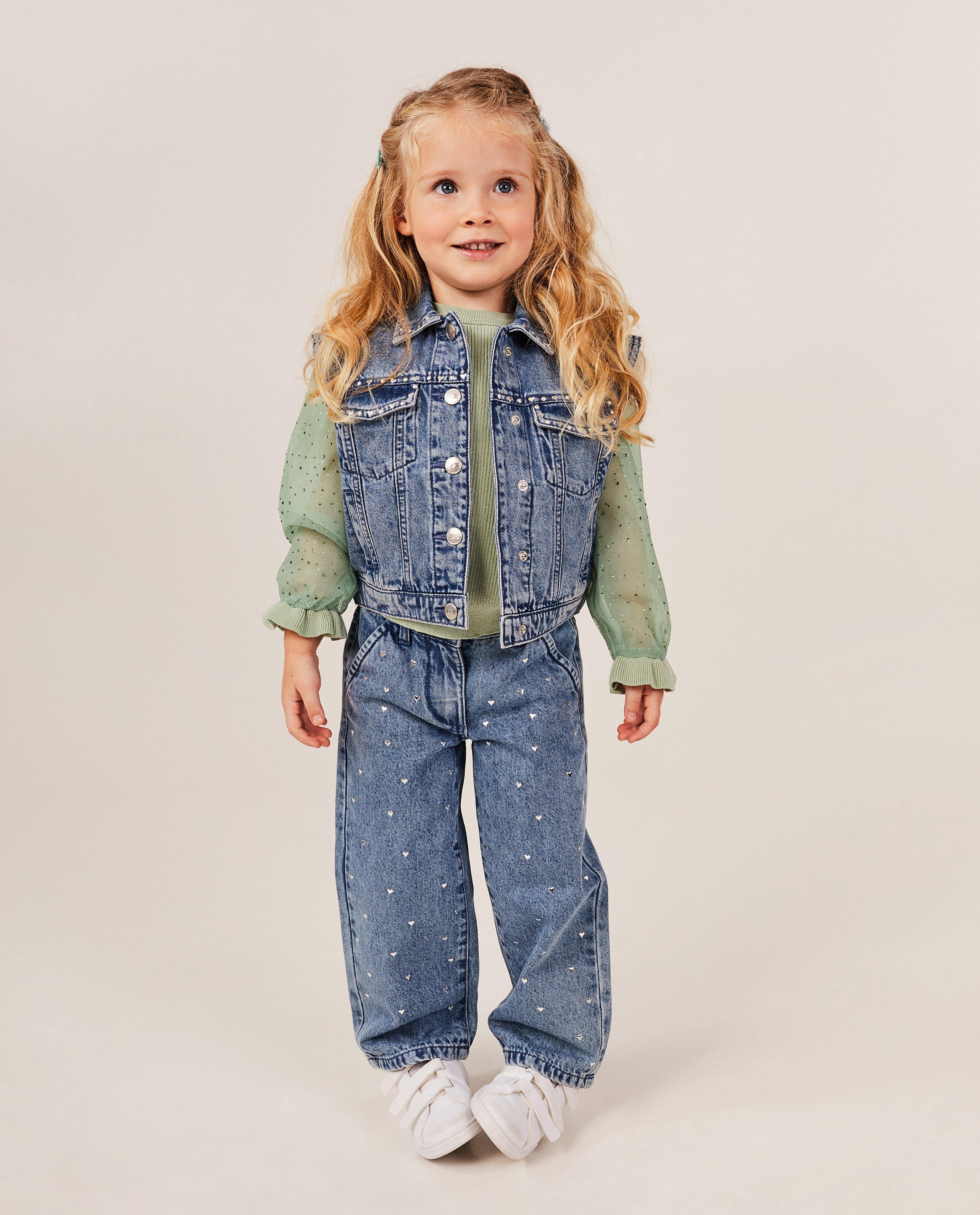 Cardigan - Jeansvest met metallic figuurtjes