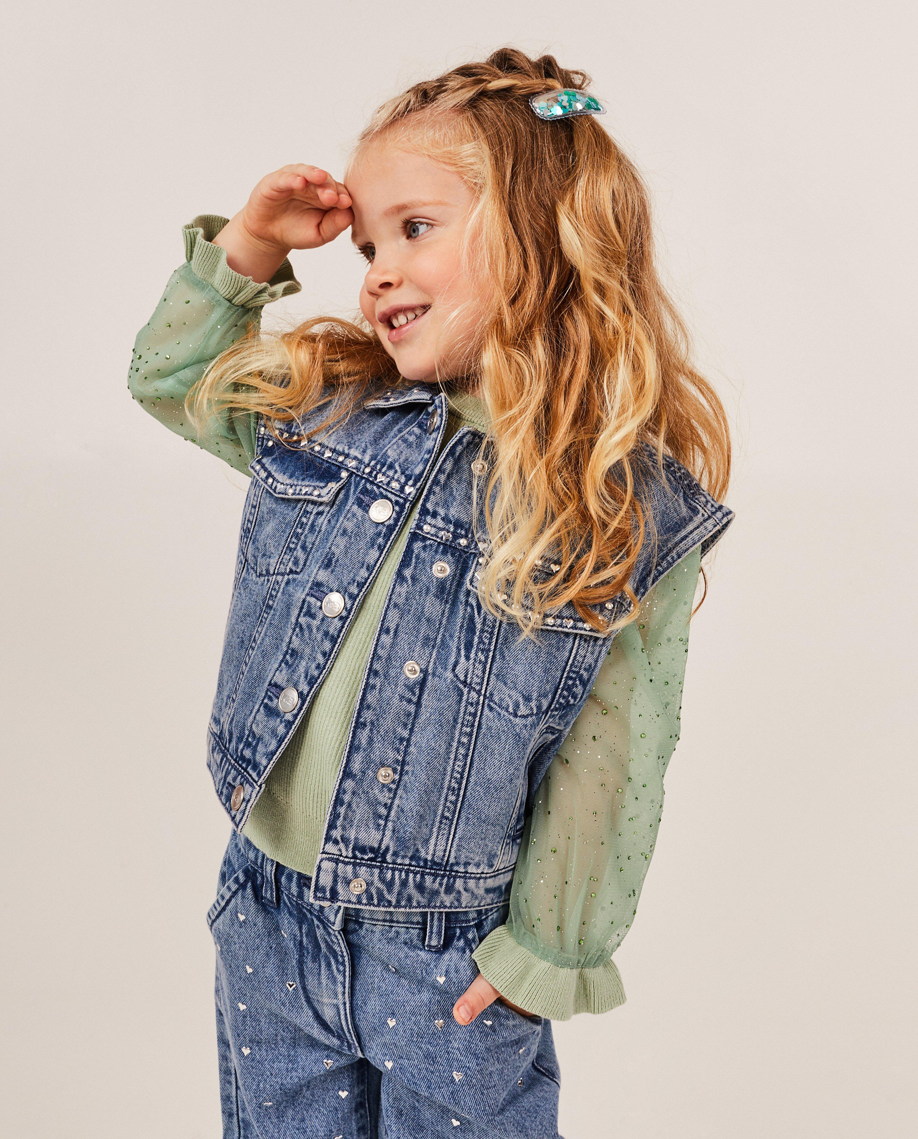 Cardigan - Jeansvest met metallic figuurtjes