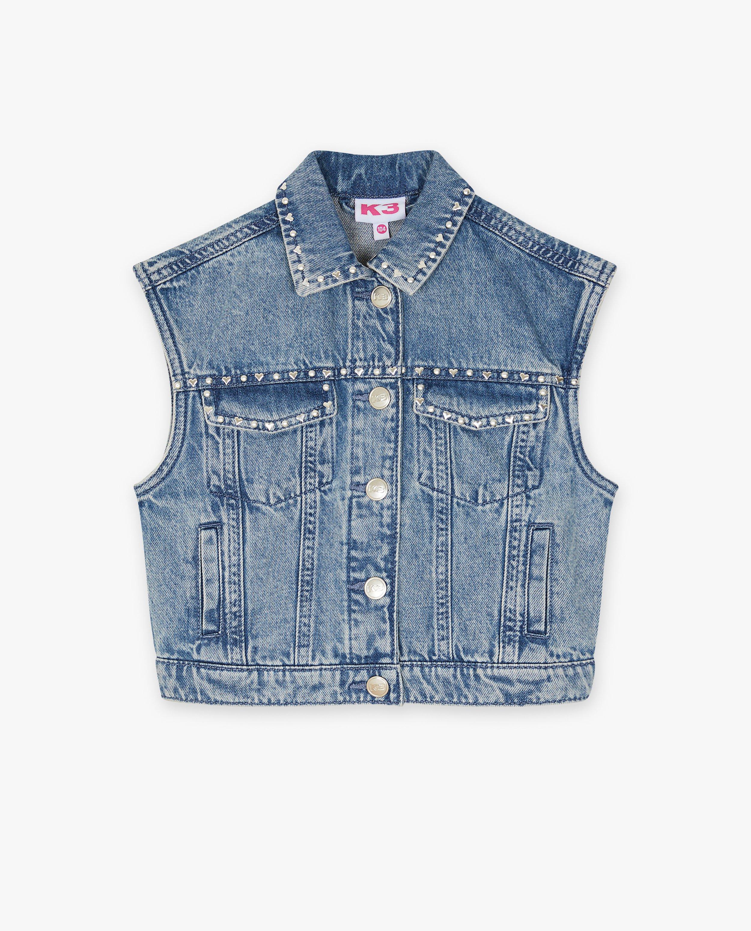 Cardigan - Jeansvest met metallic figuurtjes