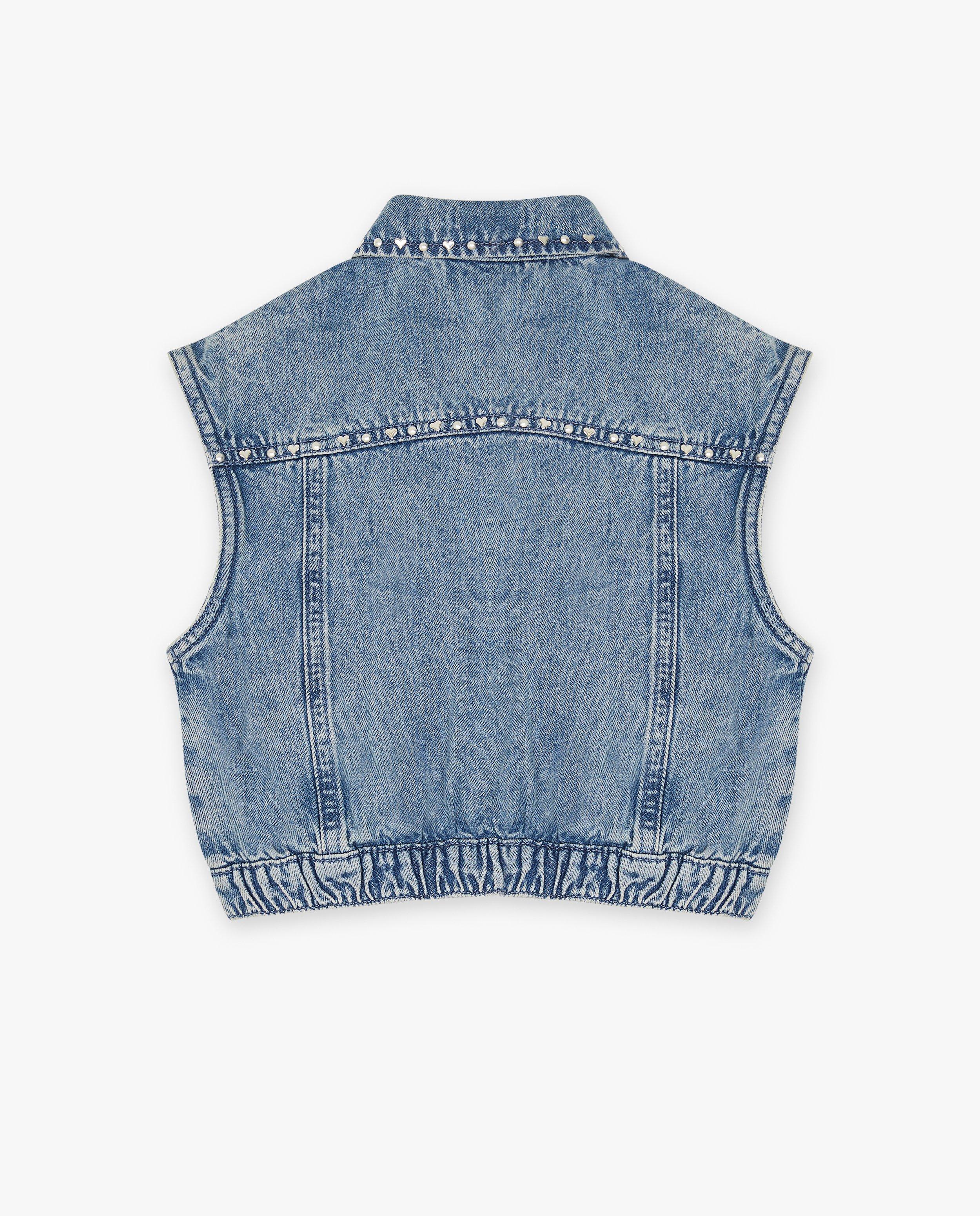 Cardigan - Jeansvest met metallic figuurtjes