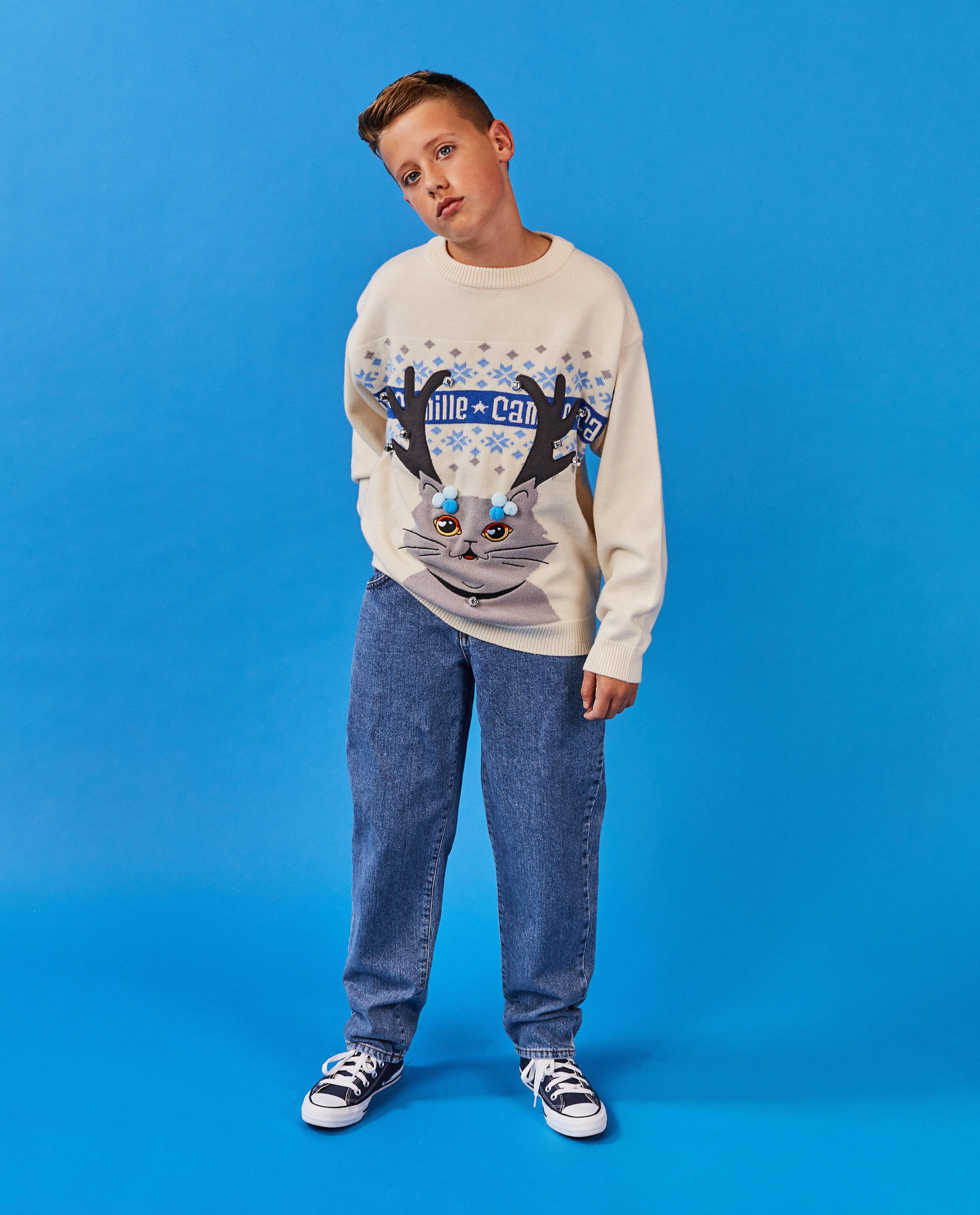 Pull de Noël Moustache, 4-14 ans - null - CAMILLE