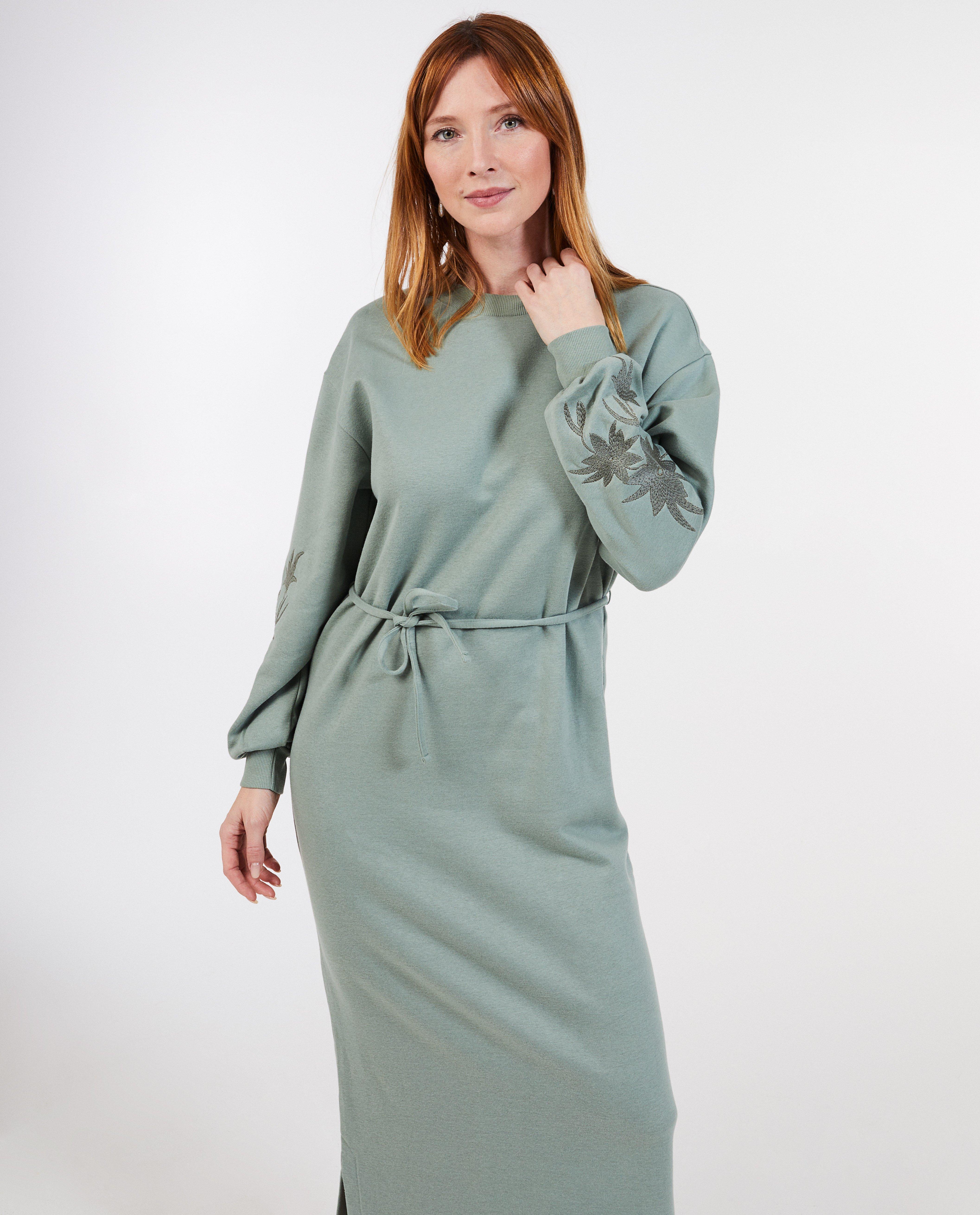 Kleedjes - Sweaterjurk met geborduurde bloemen