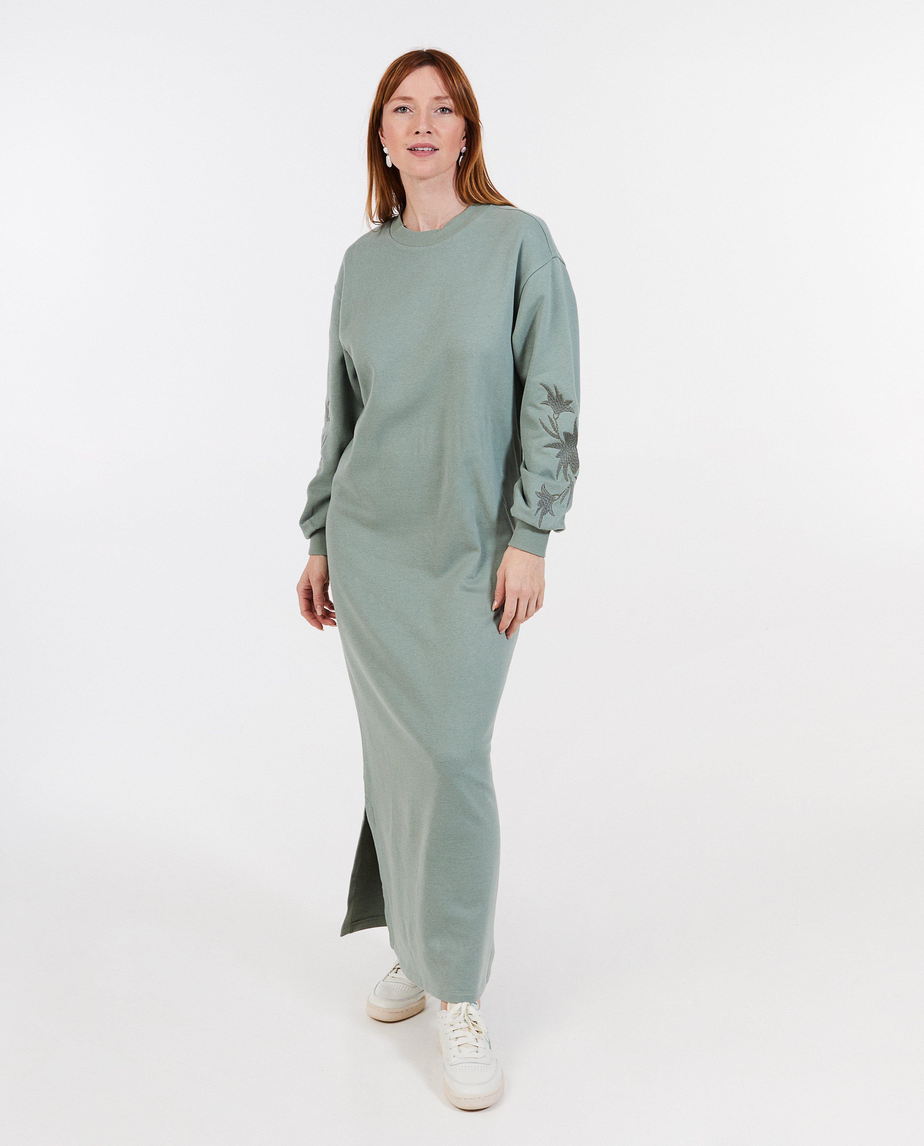 Kleedjes - Sweaterjurk met geborduurde bloemen