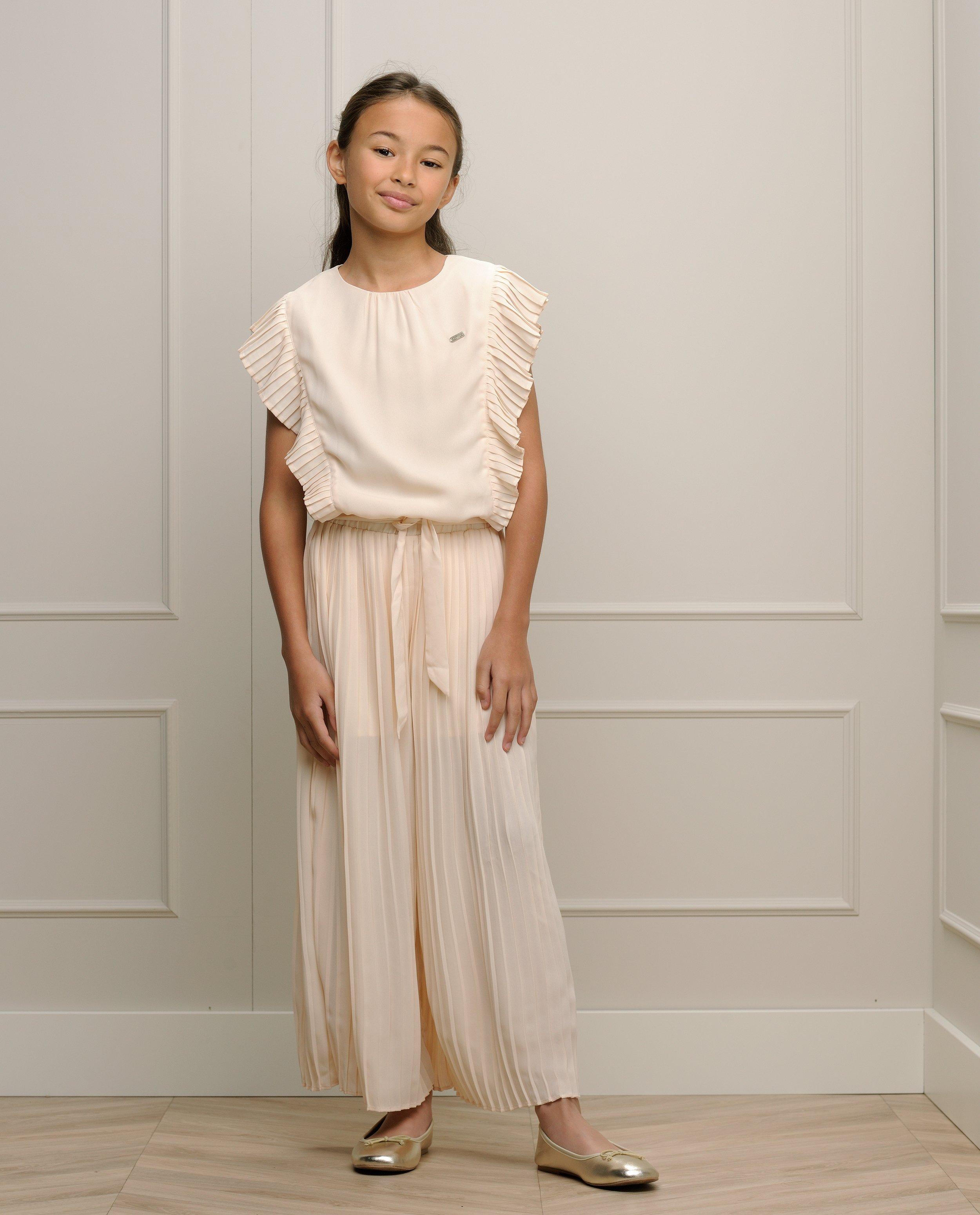 Jumpsuit - Beige jumpsuit met plooien, feest