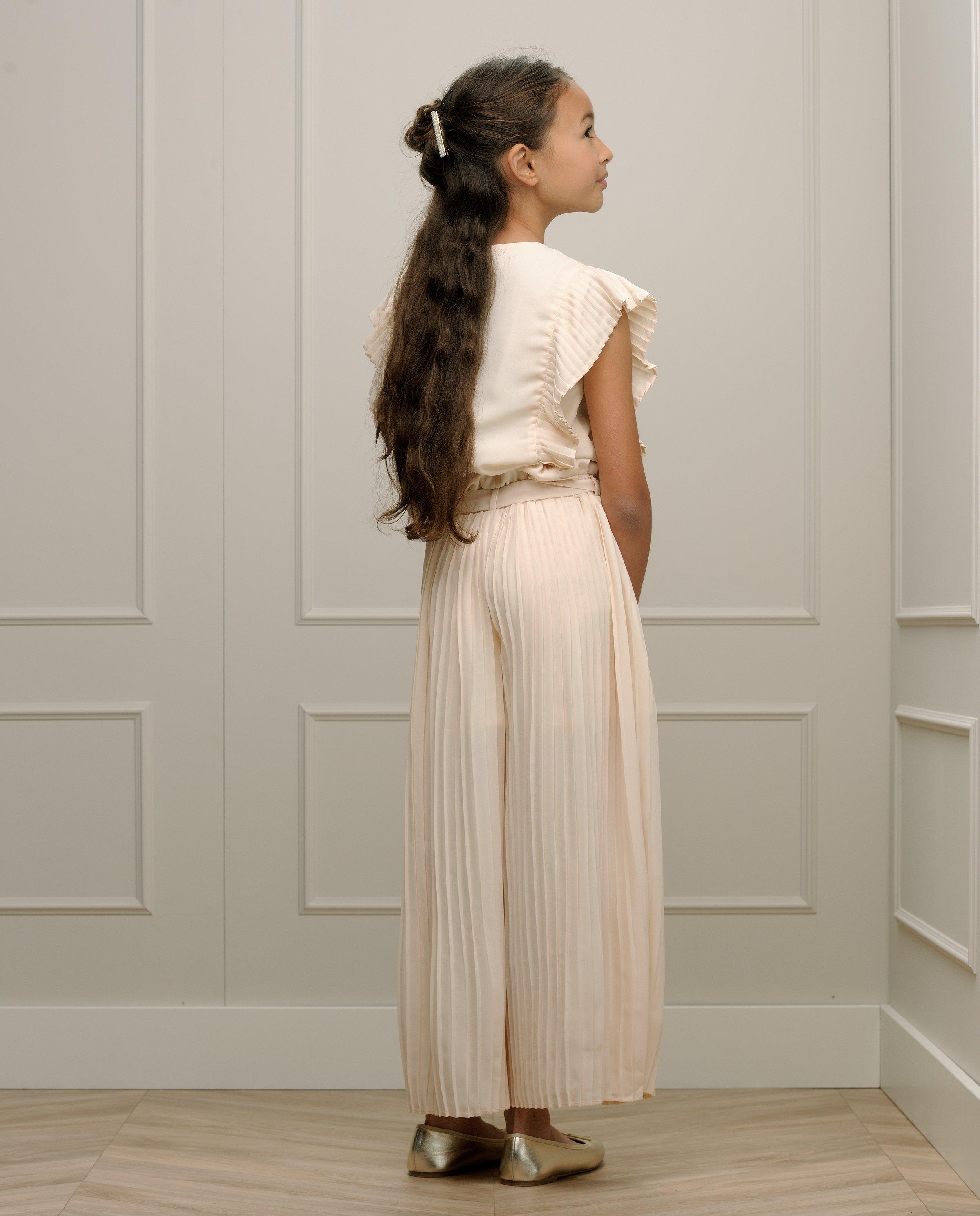 Jumpsuit - Beige jumpsuit met plooien, feest
