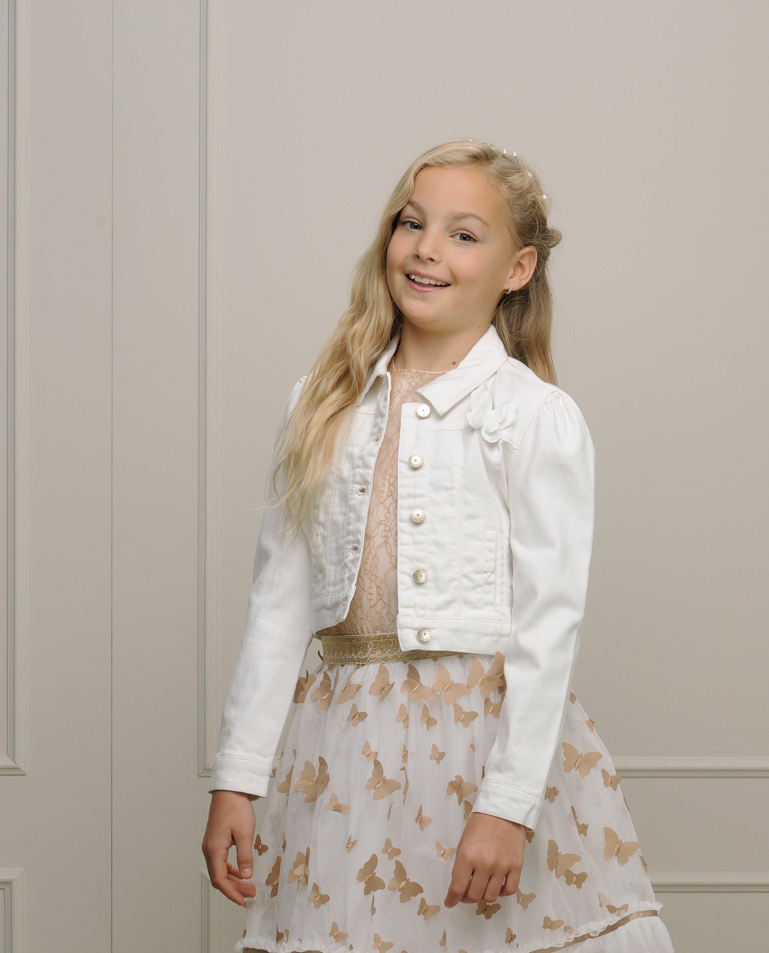 Jeansvest met broche, cropped fit, feest - null - Le Chic