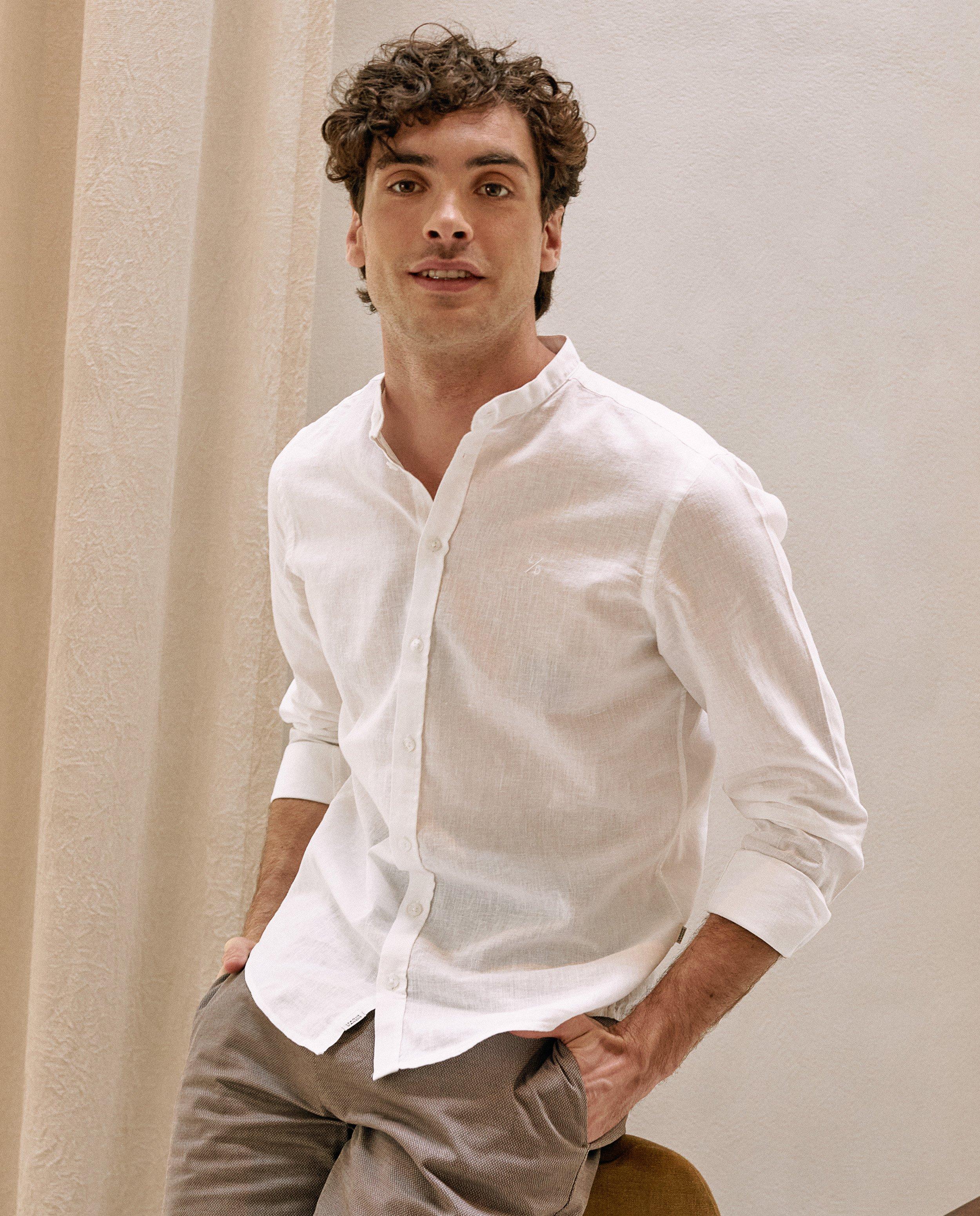 Chemise blanche en lin m&eacute;lang&eacute; - D&eacute;tails du produit - blanc - image num&eacute;ro 1