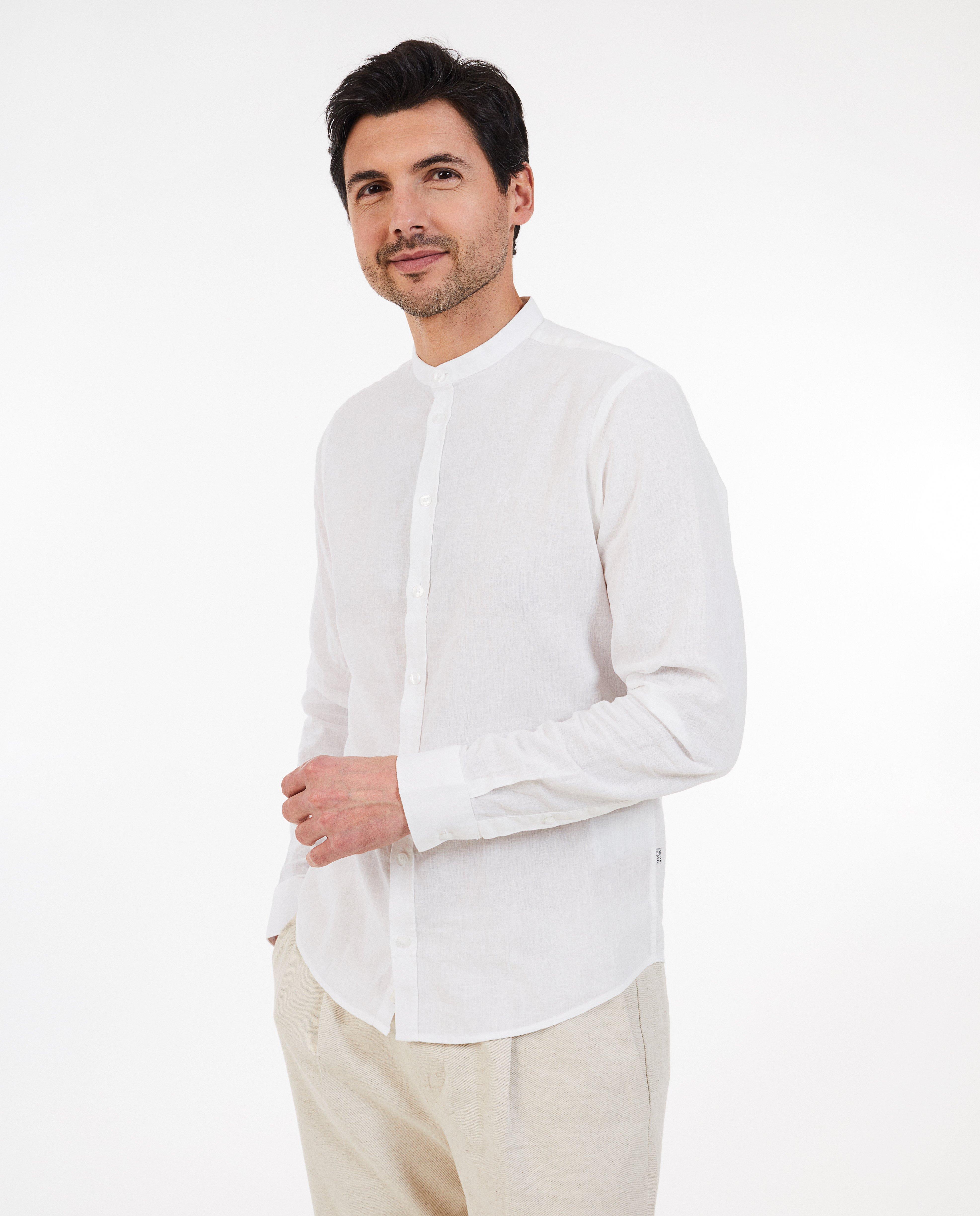 Chemise blanche en lin m&eacute;lang&eacute; - D&eacute;tails du produit - blanc - image num&eacute;ro 2