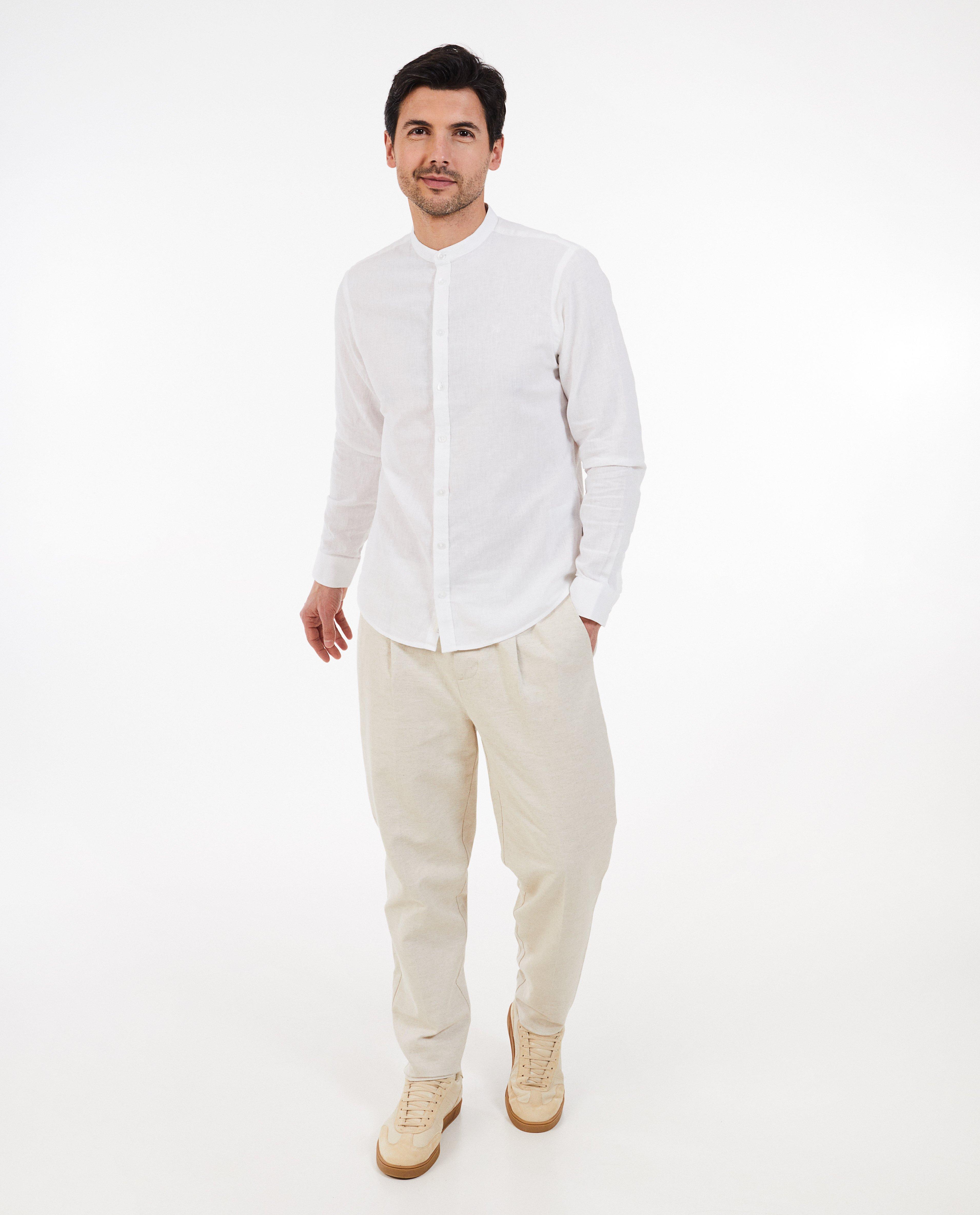 Chemise blanche en lin m&eacute;lang&eacute; - D&eacute;tails du produit - blanc - image num&eacute;ro 3