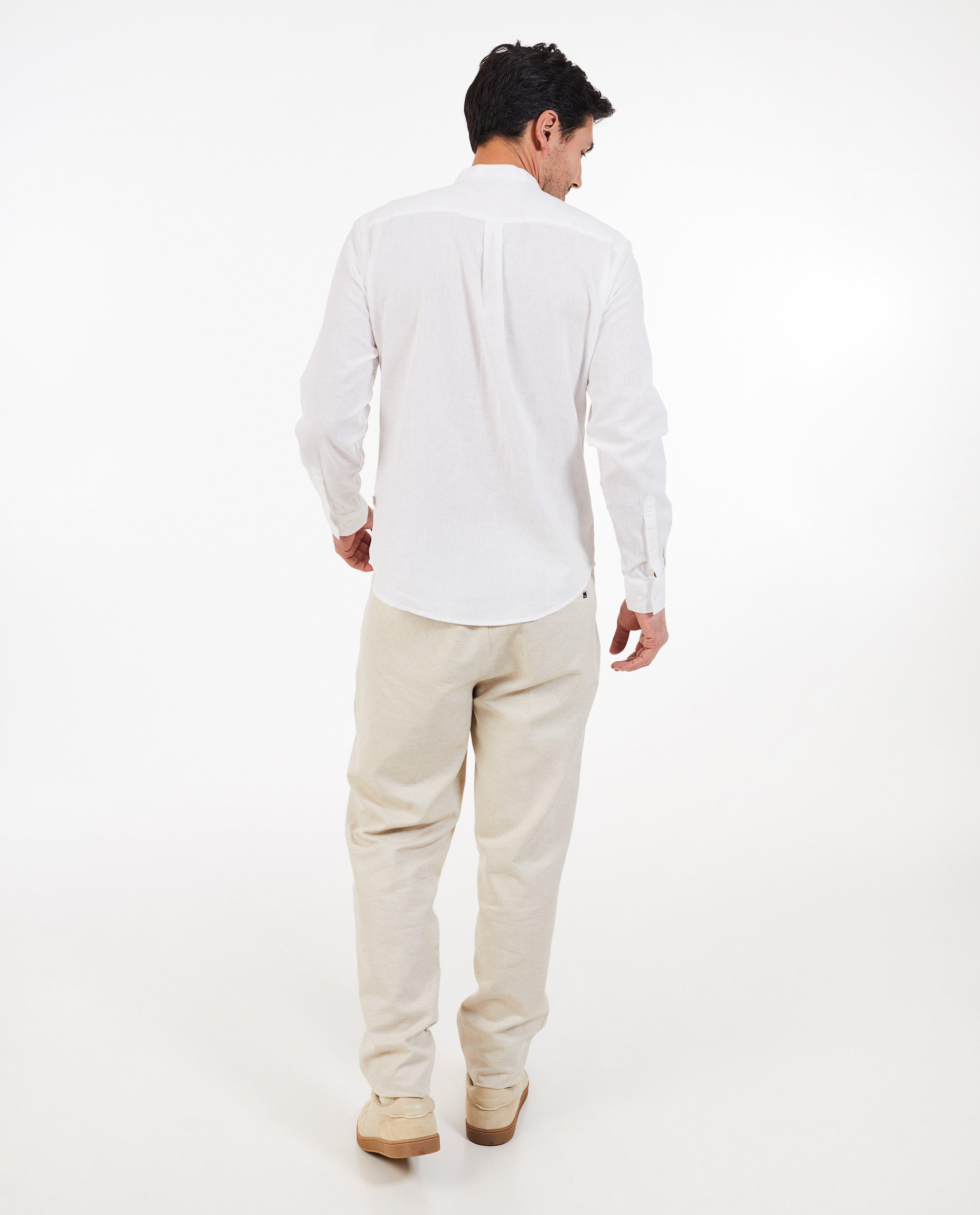 Chemise blanche en lin m&eacute;lang&eacute; - D&eacute;tails du produit - blanc - image num&eacute;ro 4