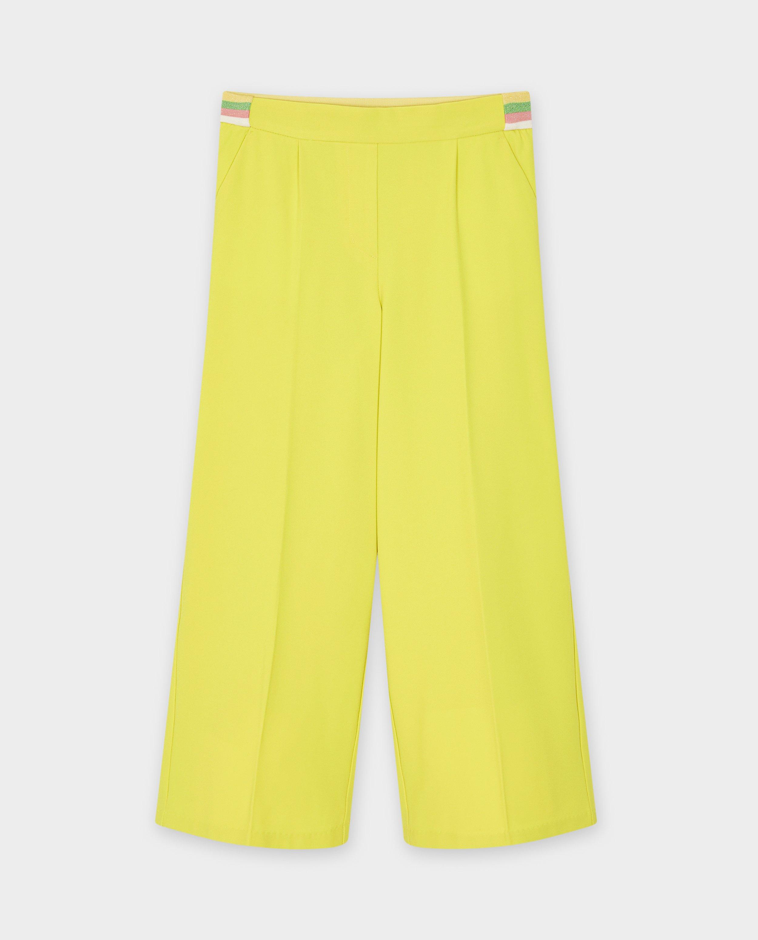 Broeken - Gele broek, wide leg fit, feest