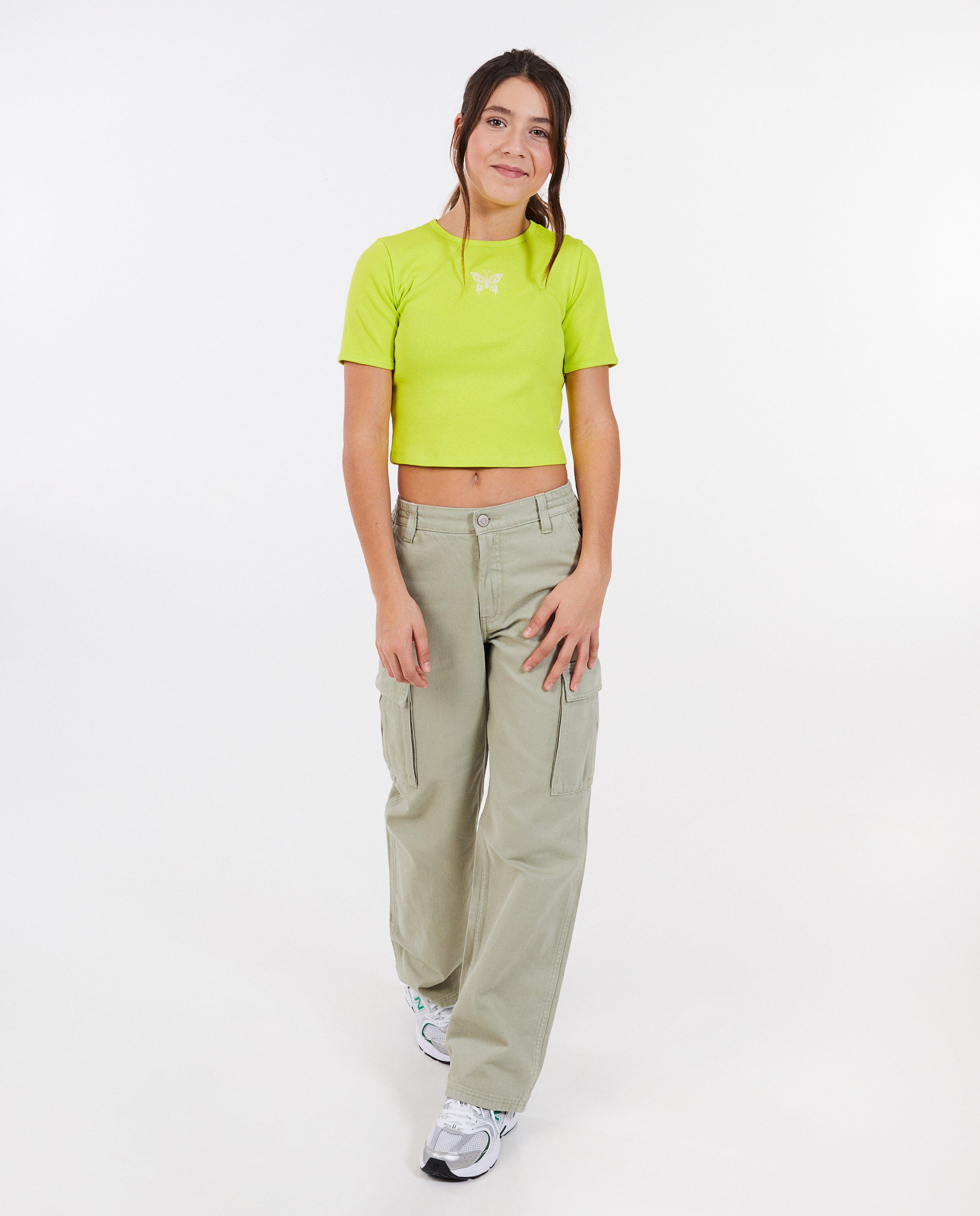 T-shirts - T-shirt met geborduurde vlinder, cropped fit