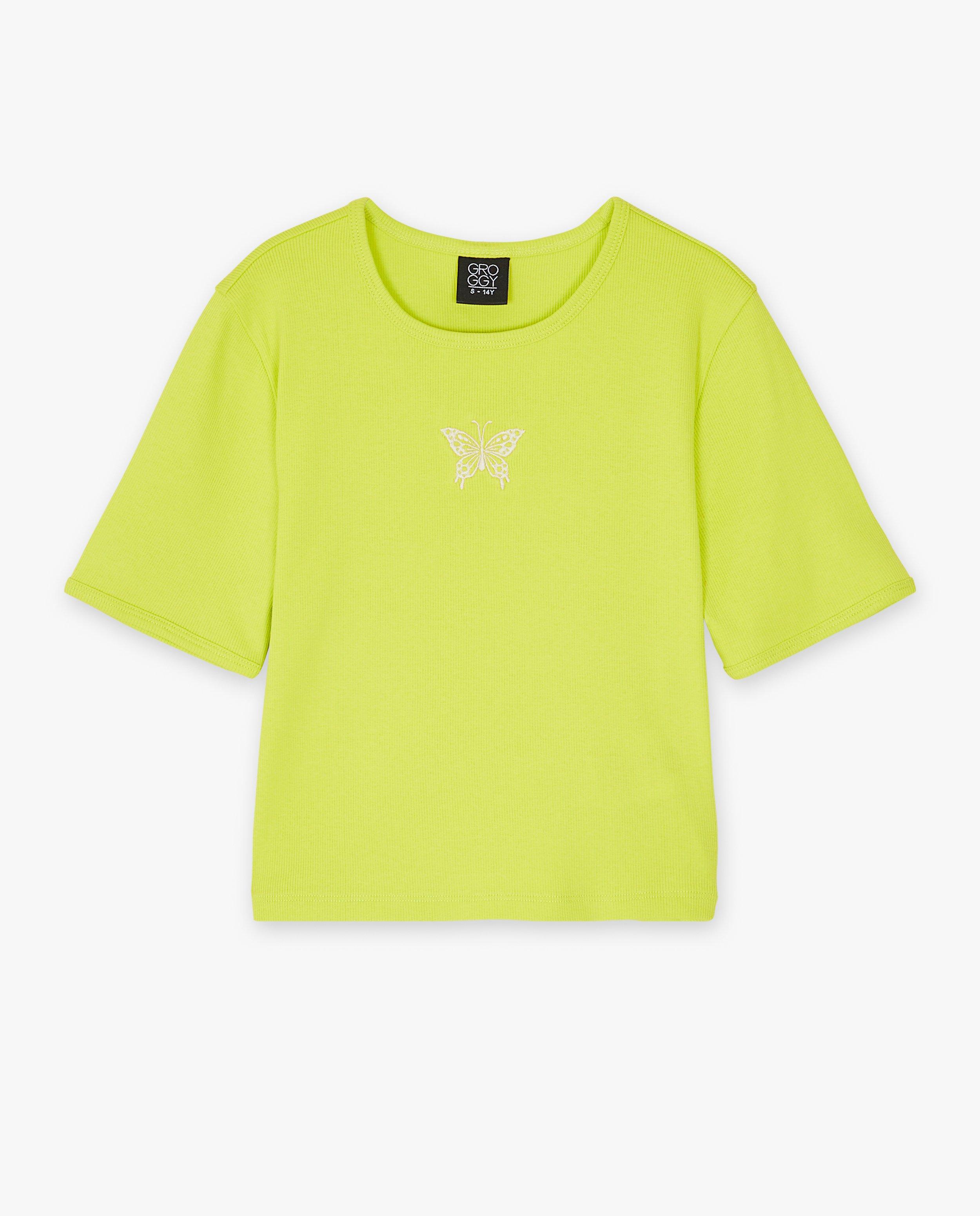 T-shirts - T-shirt met geborduurde vlinder, cropped fit