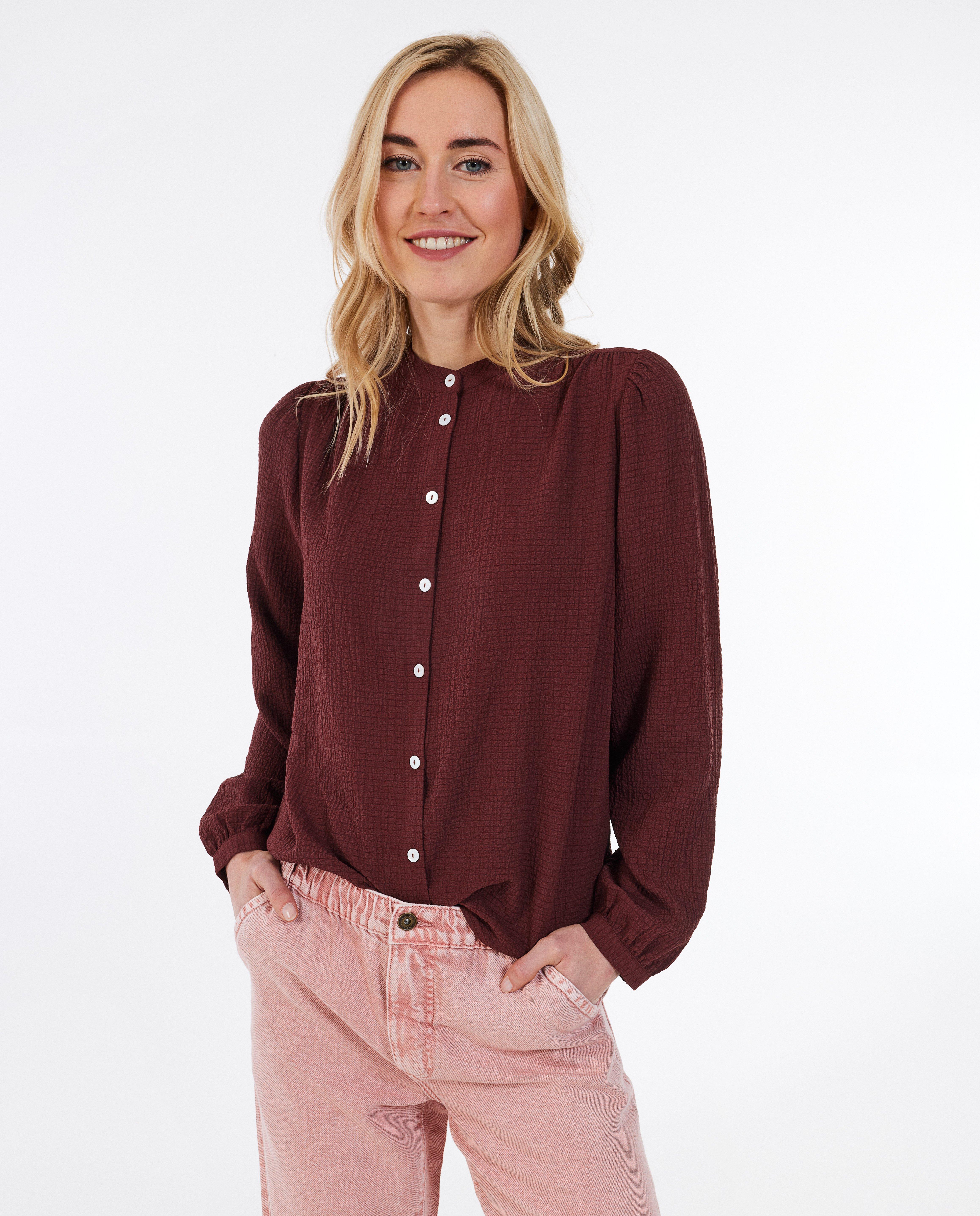 Donkerrode blouse met structuur - null - Sora