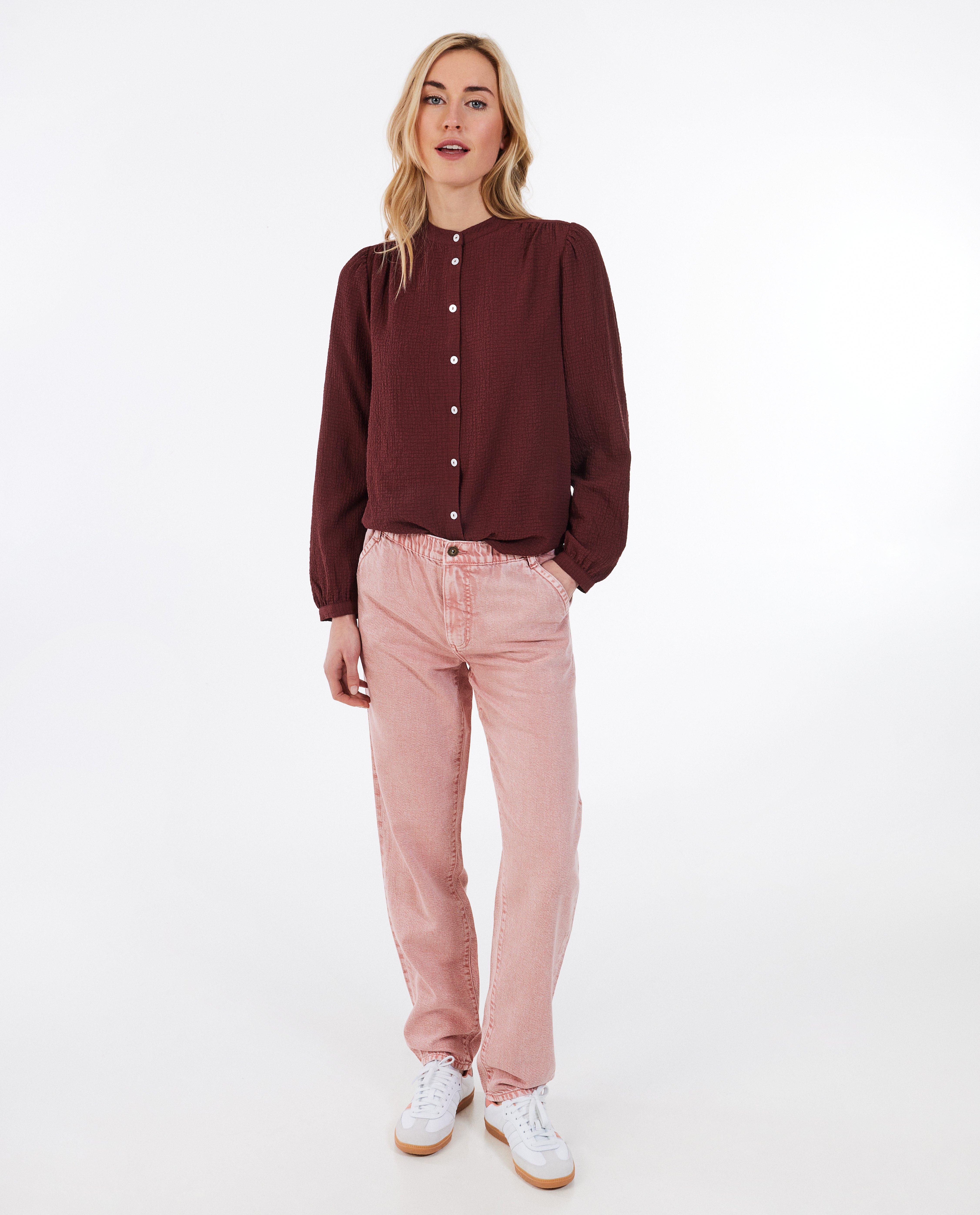T-shirts - Donkerrode blouse met structuur