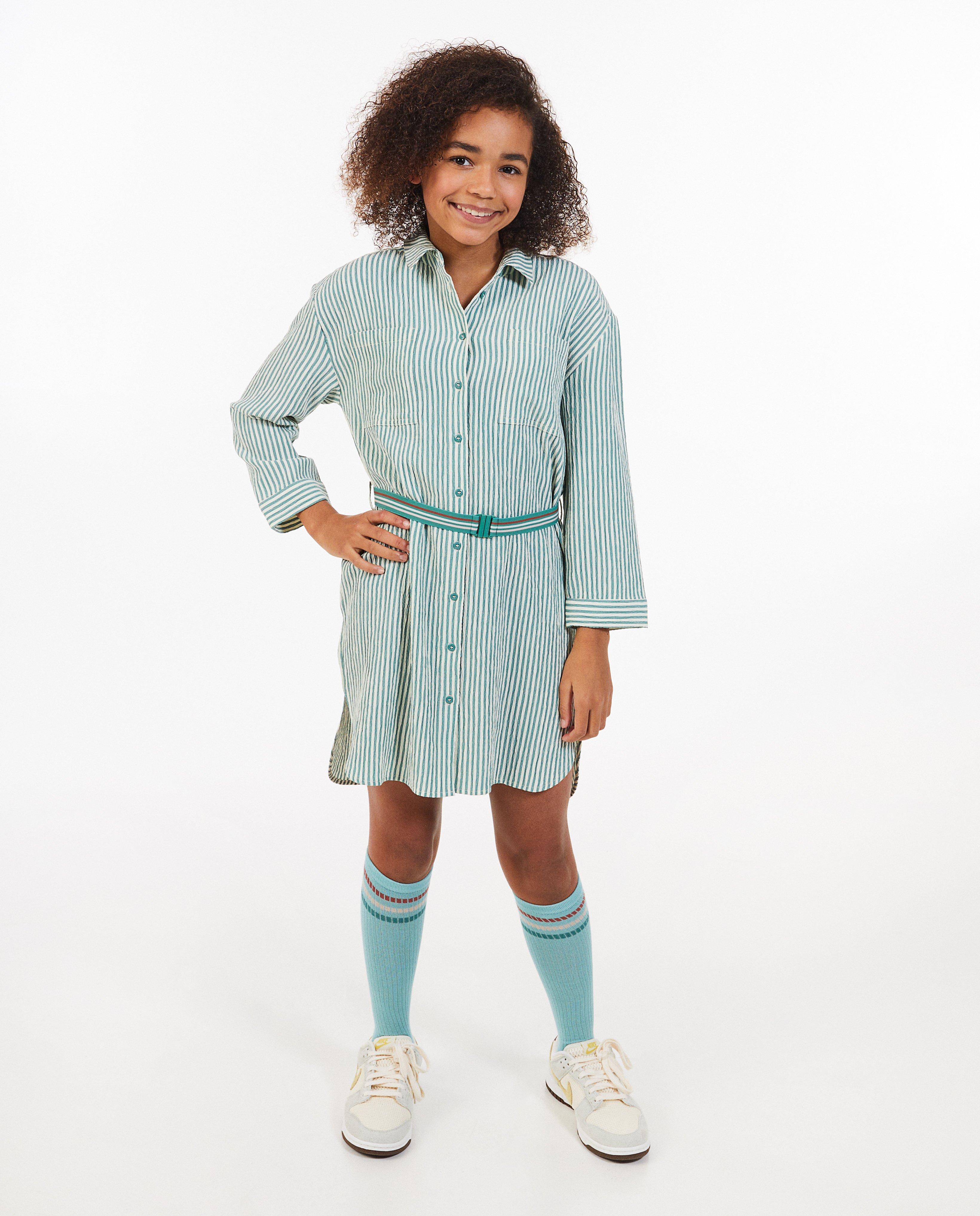 Gestreepte jurk met structuur - Product Detail - khaki - afbeelding nummer 1
