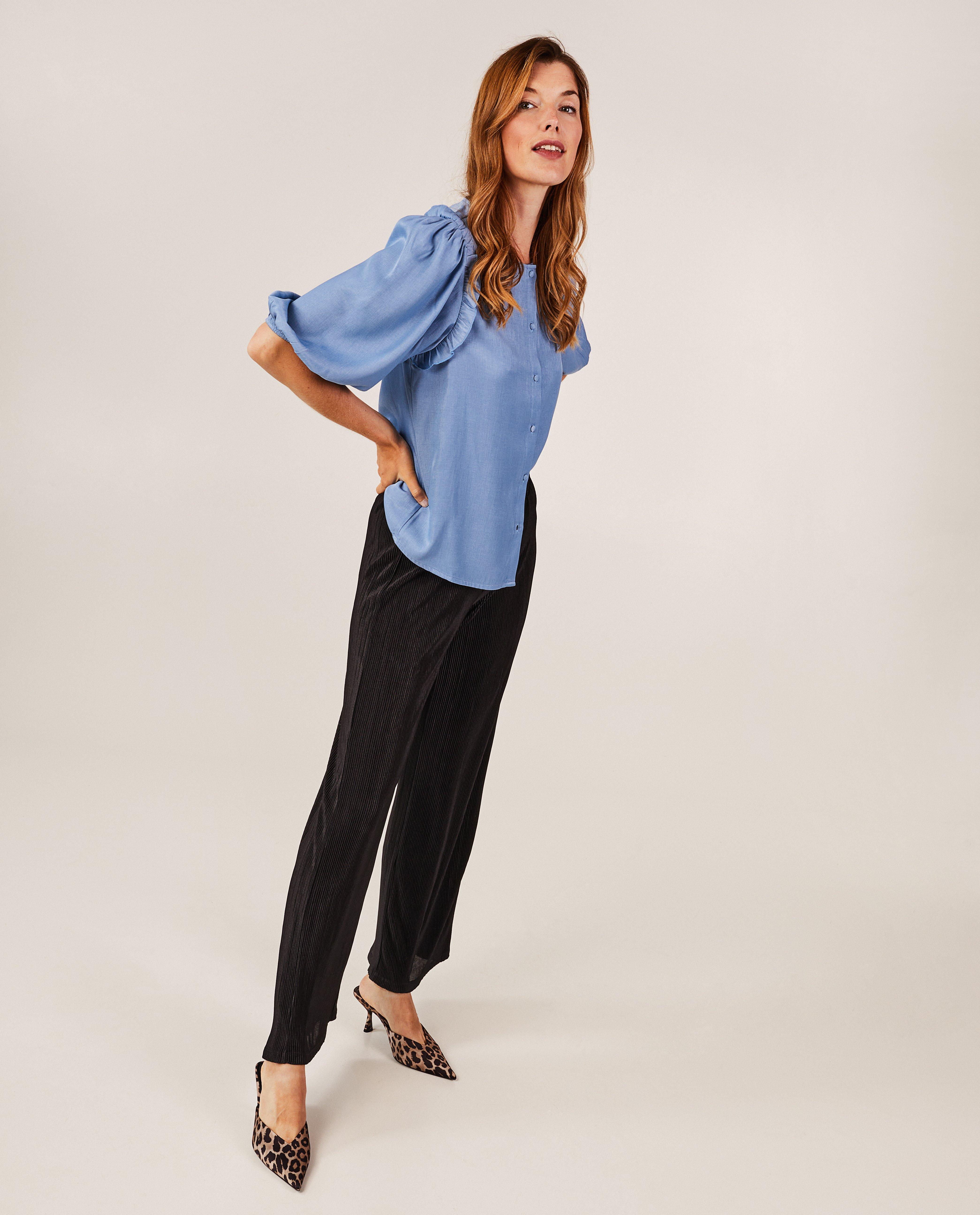 Blauwe blouse met ruches - null - Sora