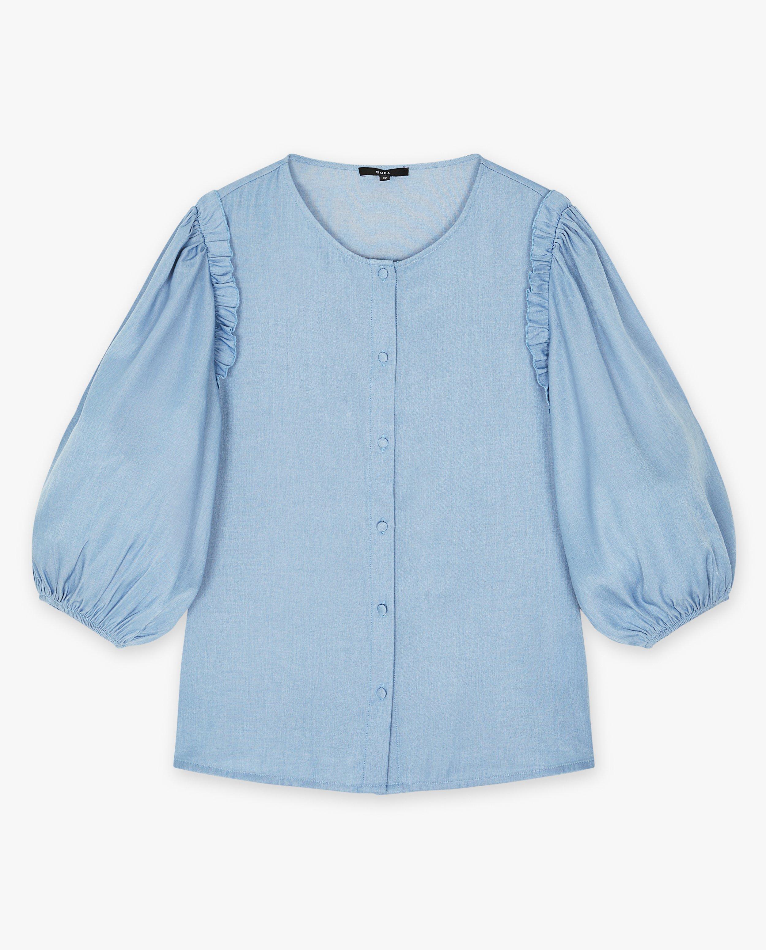 Hemden - Blauwe blouse met ruches