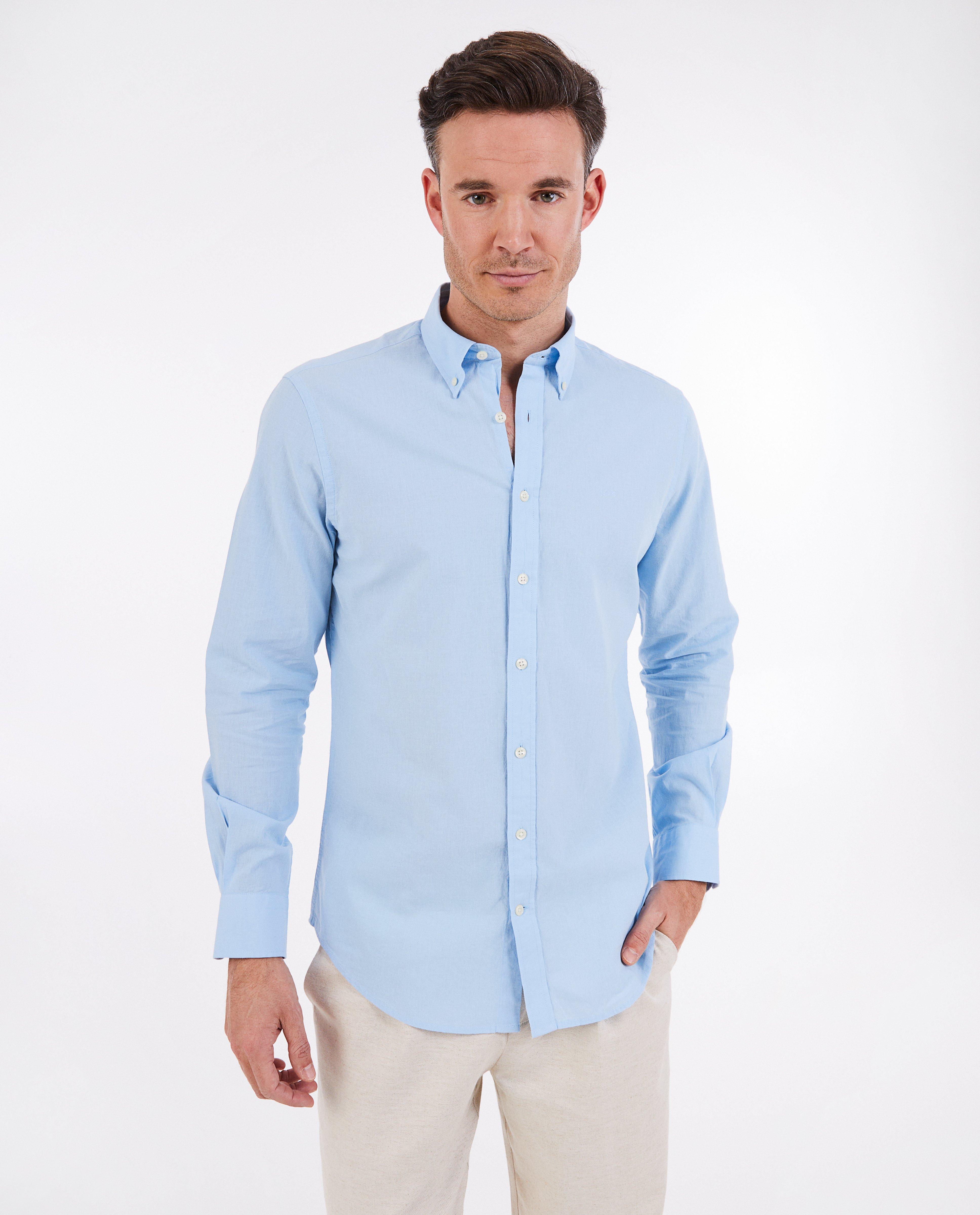 Blauw hemd met linnen, regular fit - null - McGregor