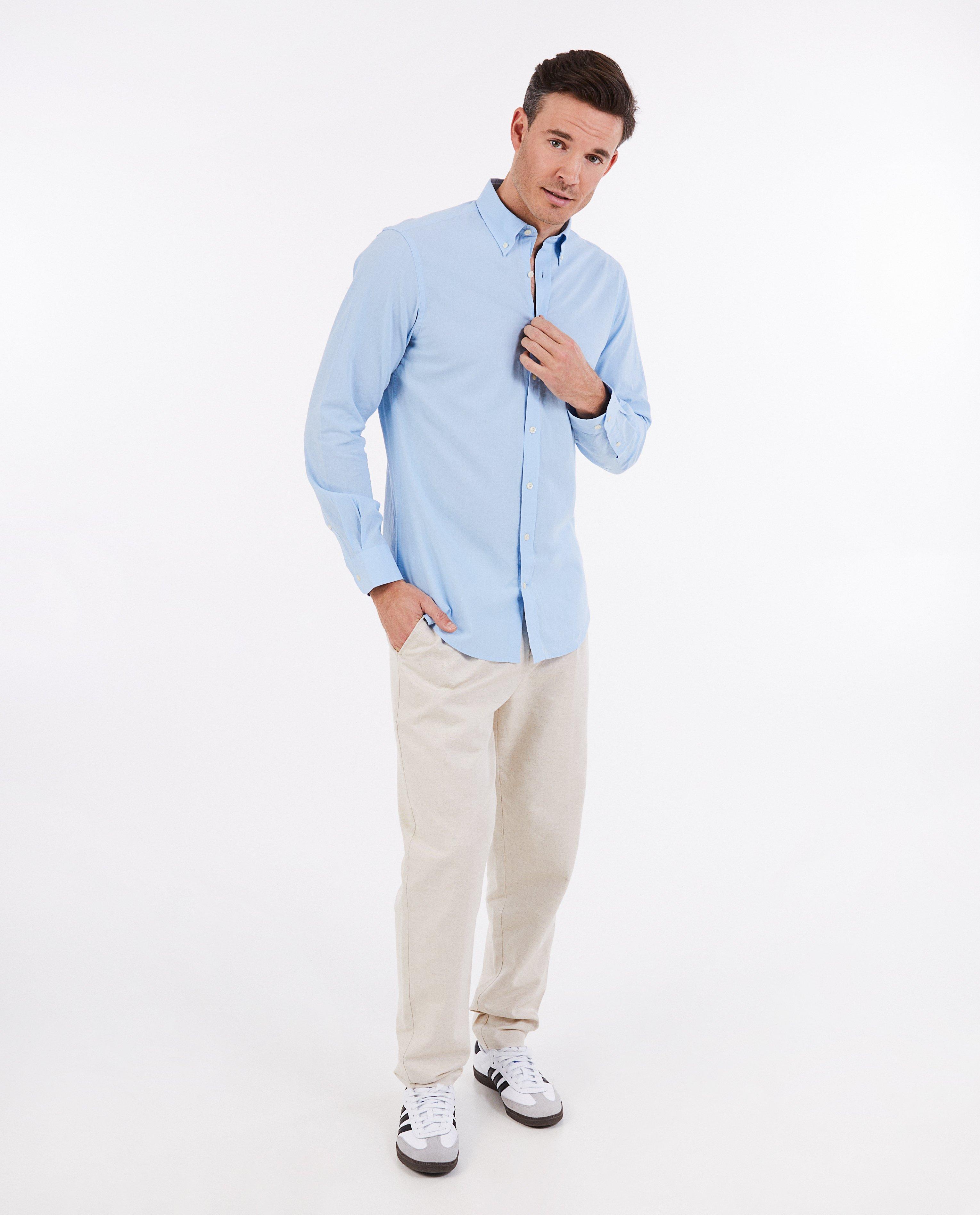 Hemden - Blauw hemd met linnen, regular fit