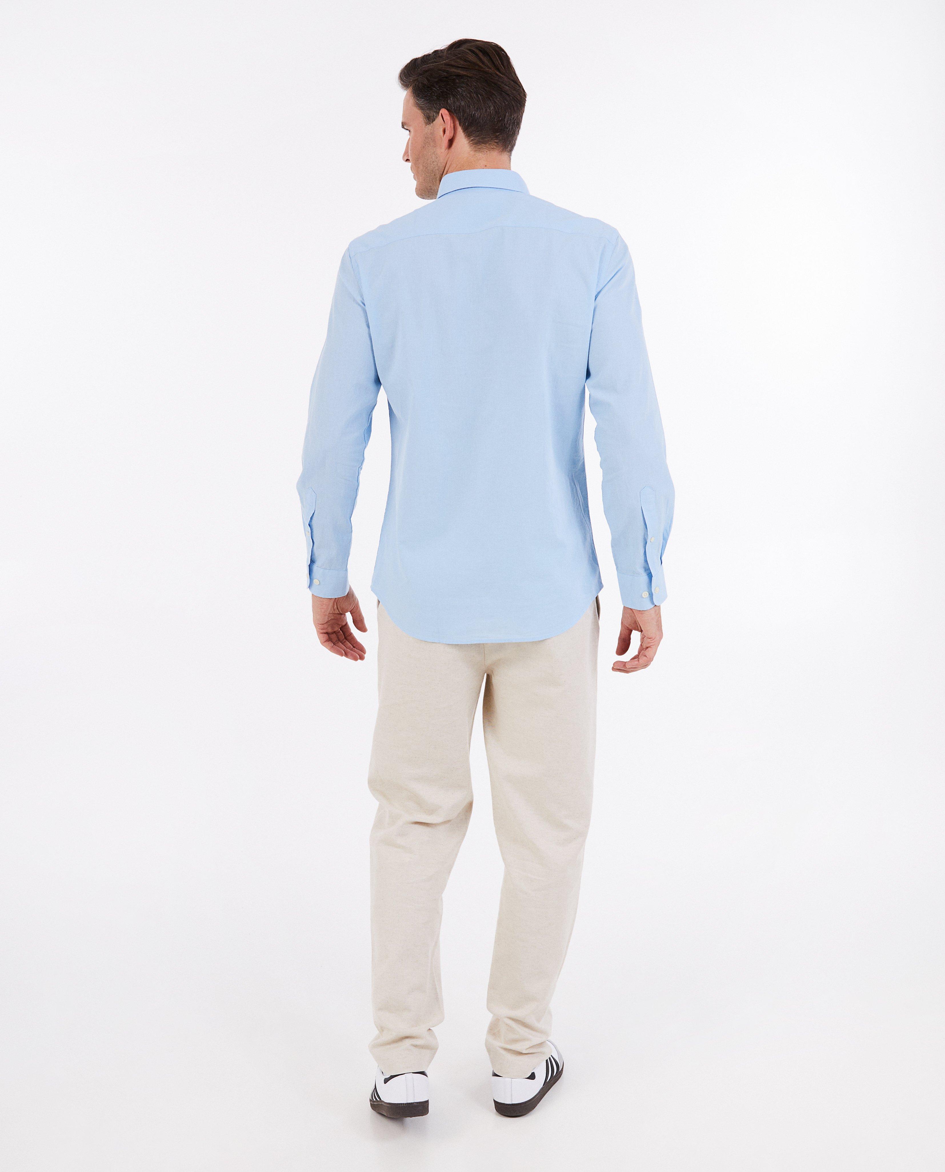 Hemden - Blauw hemd met linnen, regular fit