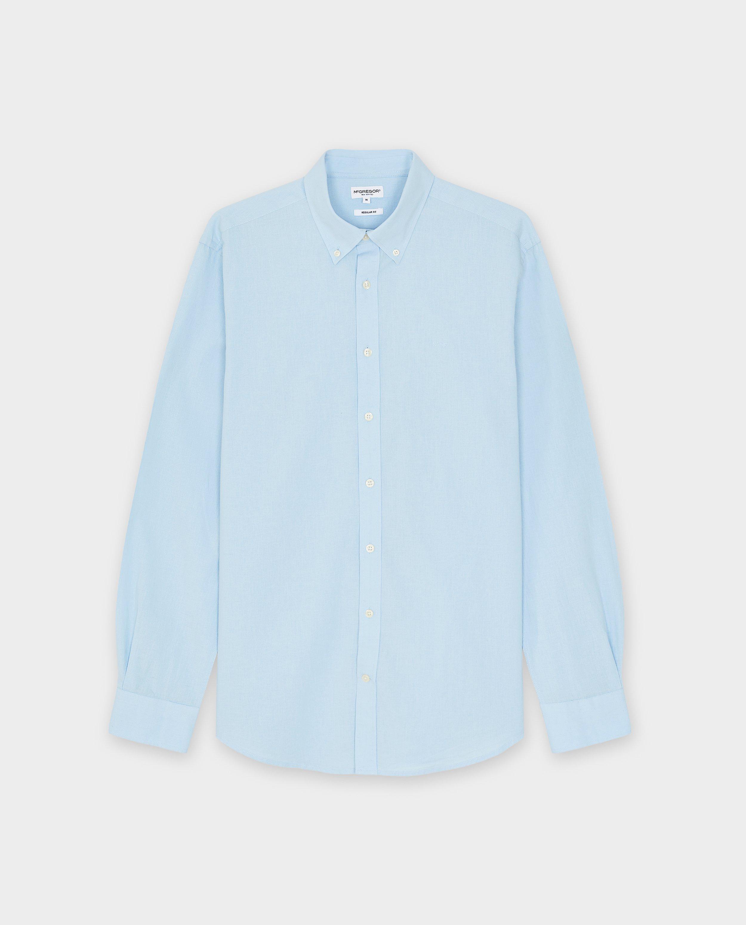 Hemden - Blauw hemd met linnen, regular fit
