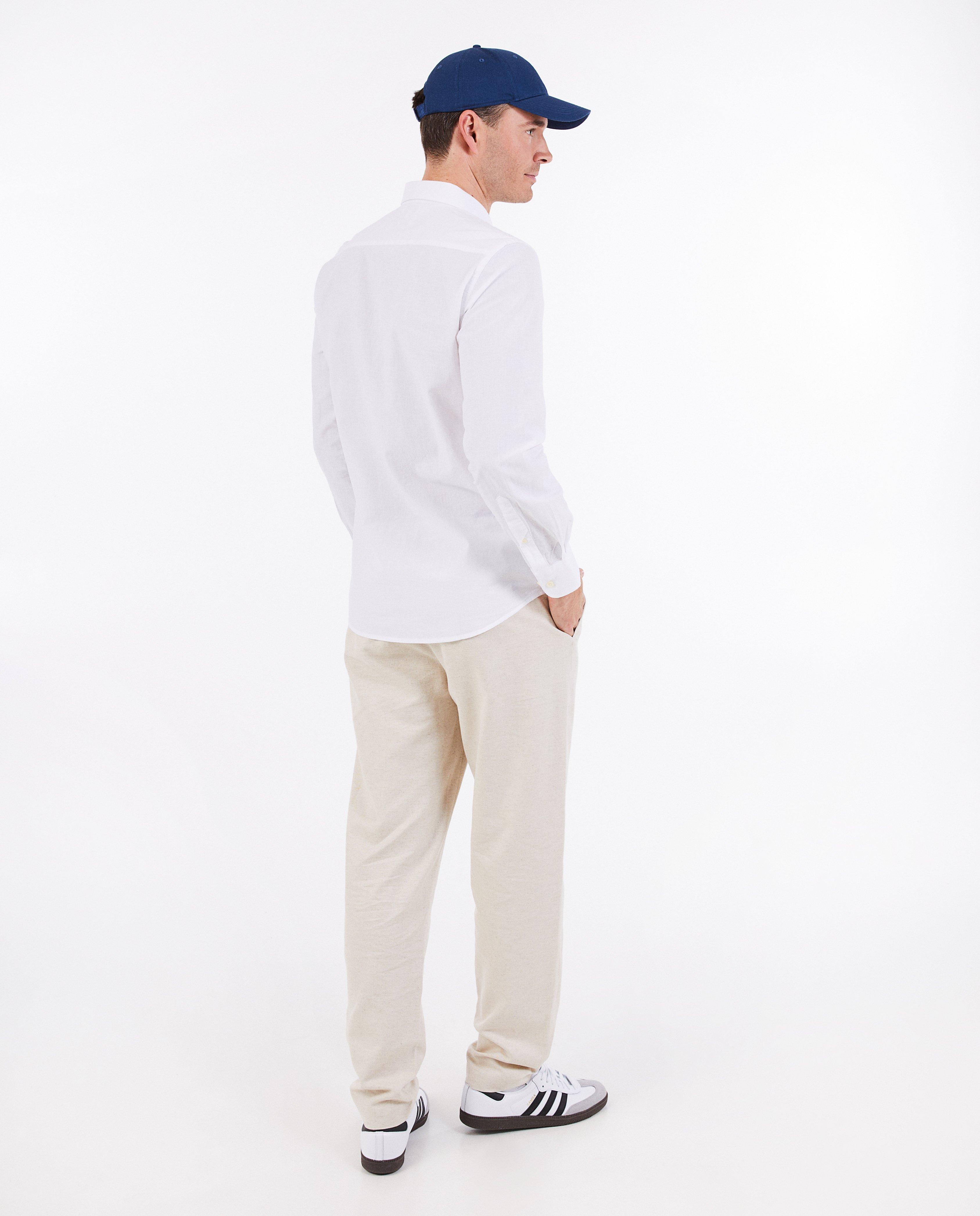 Hemden - Blauw hemd met linnen, regular fit
