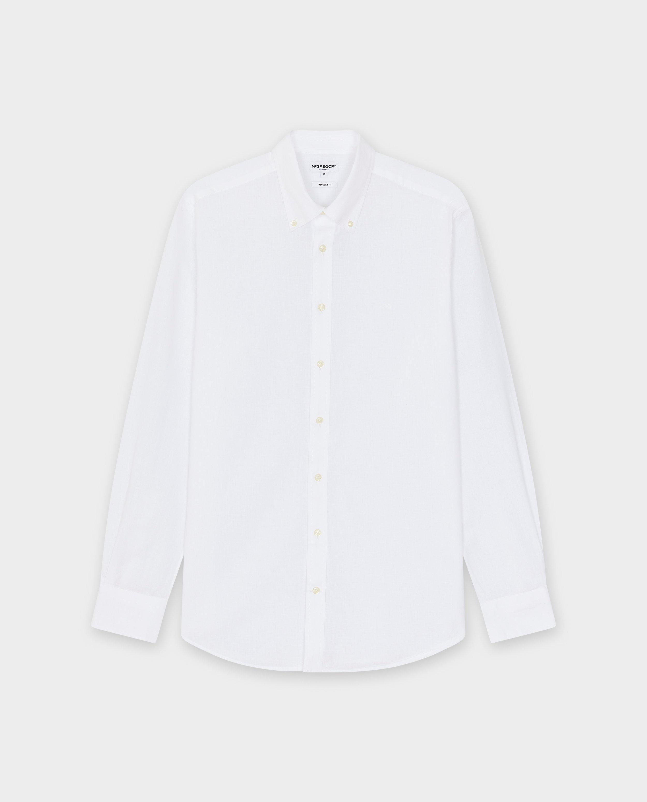 Hemden - Blauw hemd met linnen, regular fit