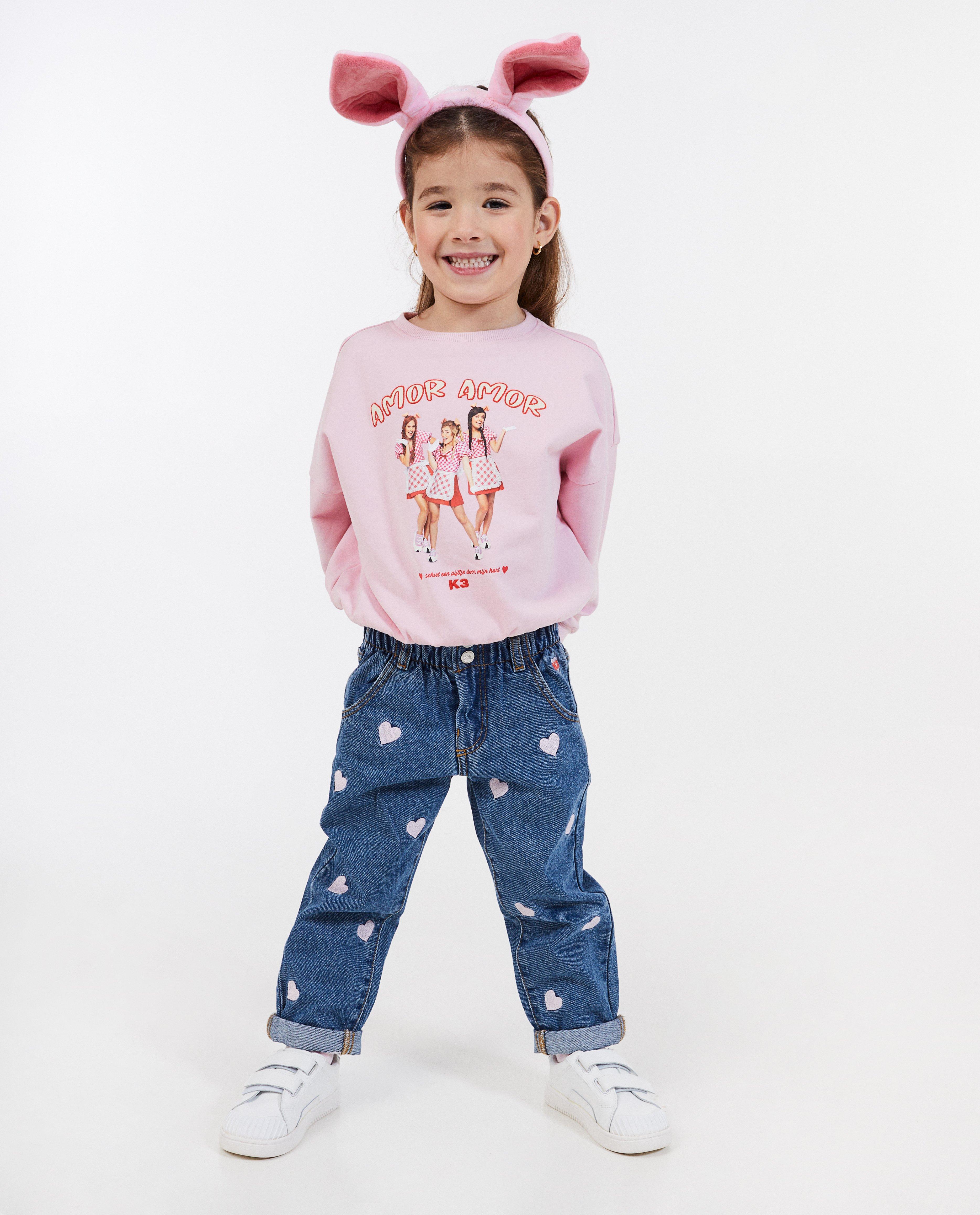 Jeans met borduursel K3 De 3 Biggetjes, loose fit - null - K3