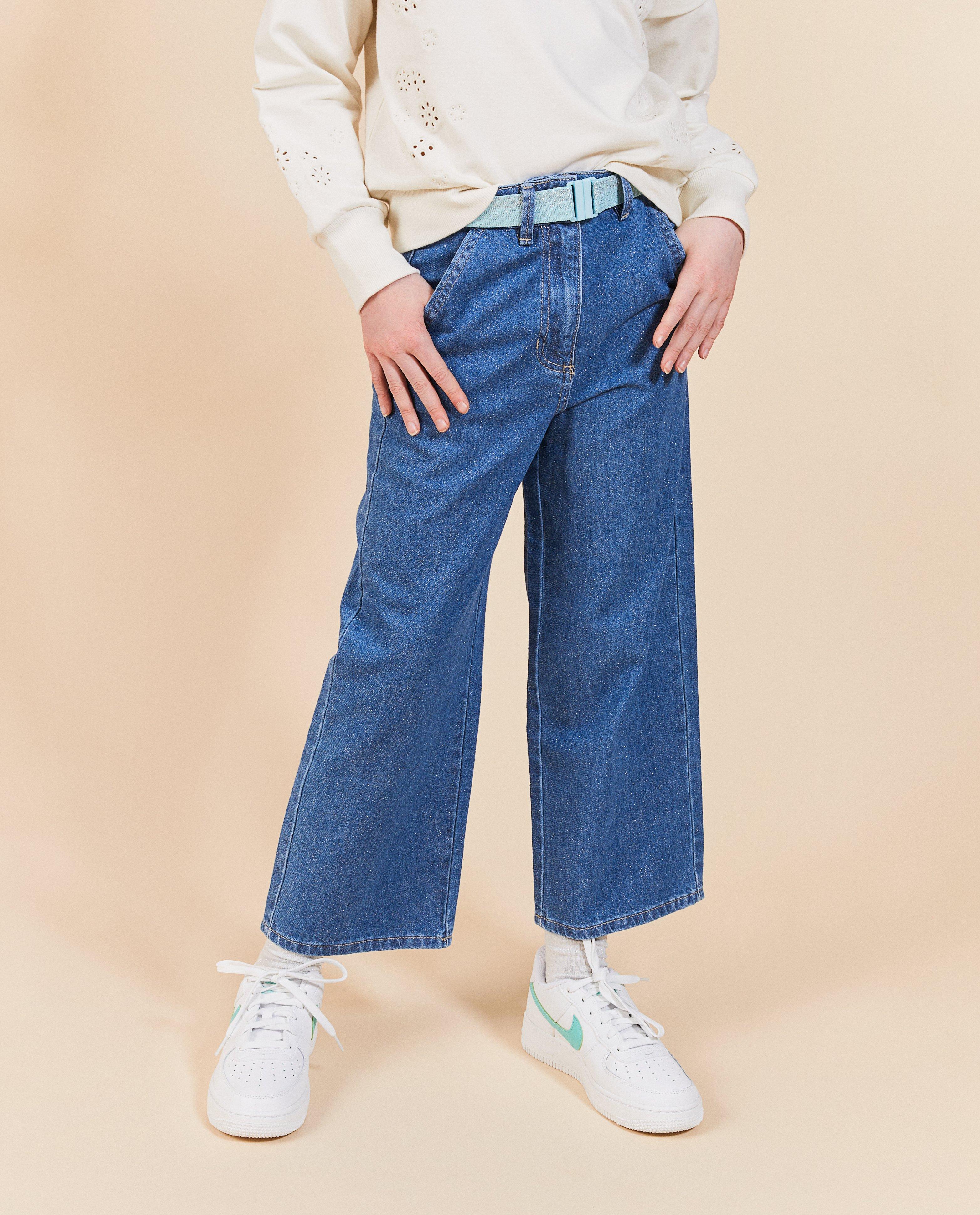 Jeans - Blauwe jeans met glitters, straight fit, feest