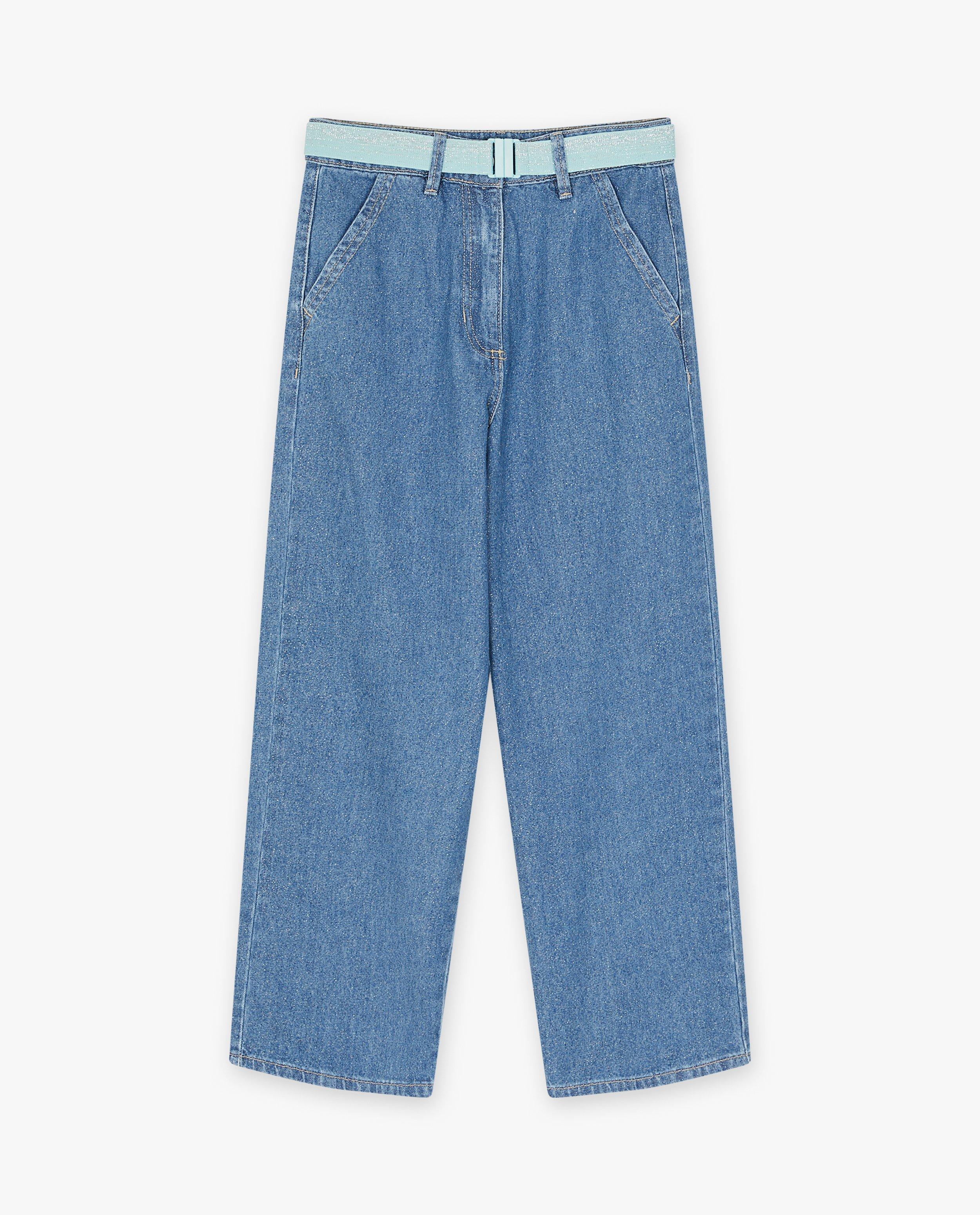 Jeans - Blauwe jeans met glitters, straight fit, feest