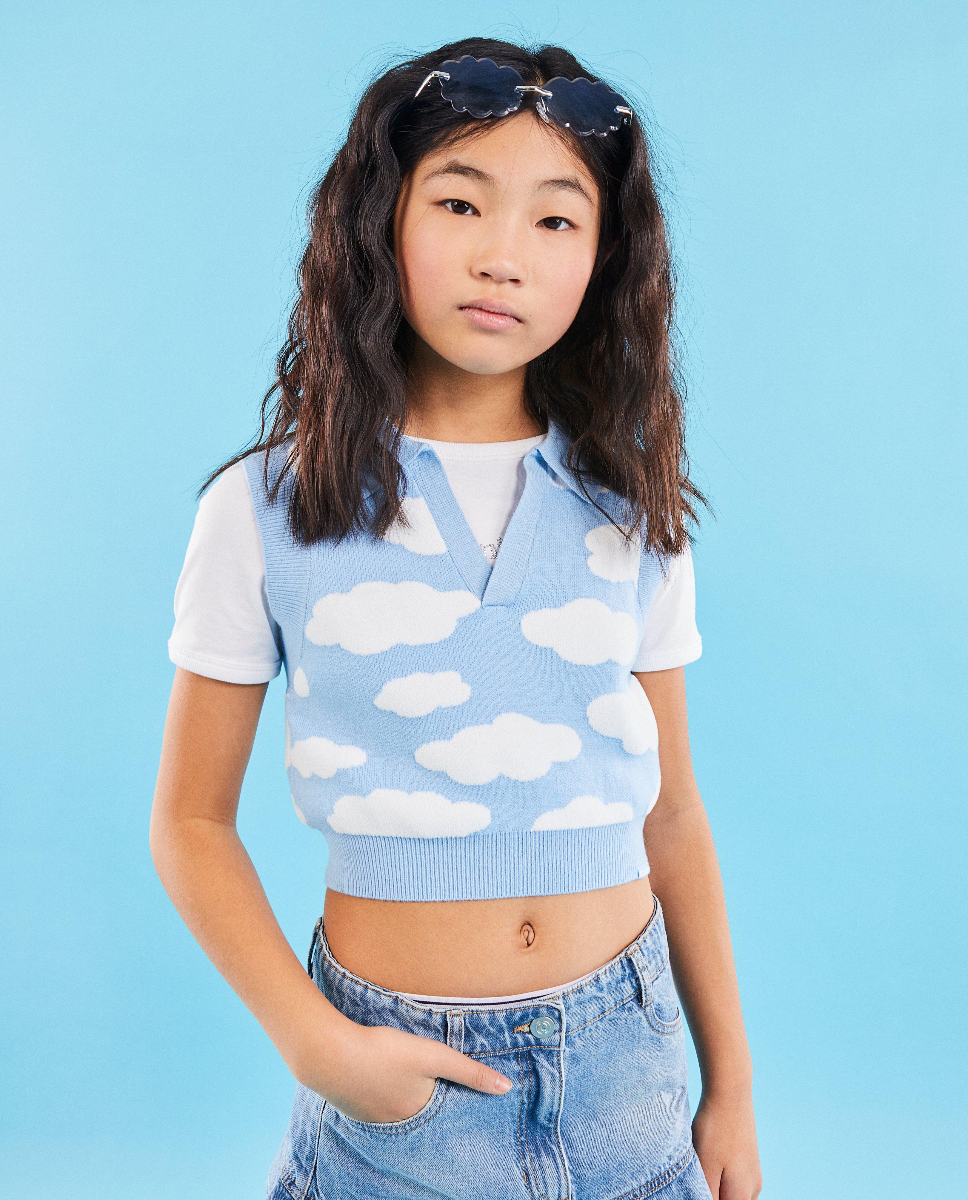 Debardeur met wolkprint, cropped fit, 6-14 jaar - null - CAMILLE