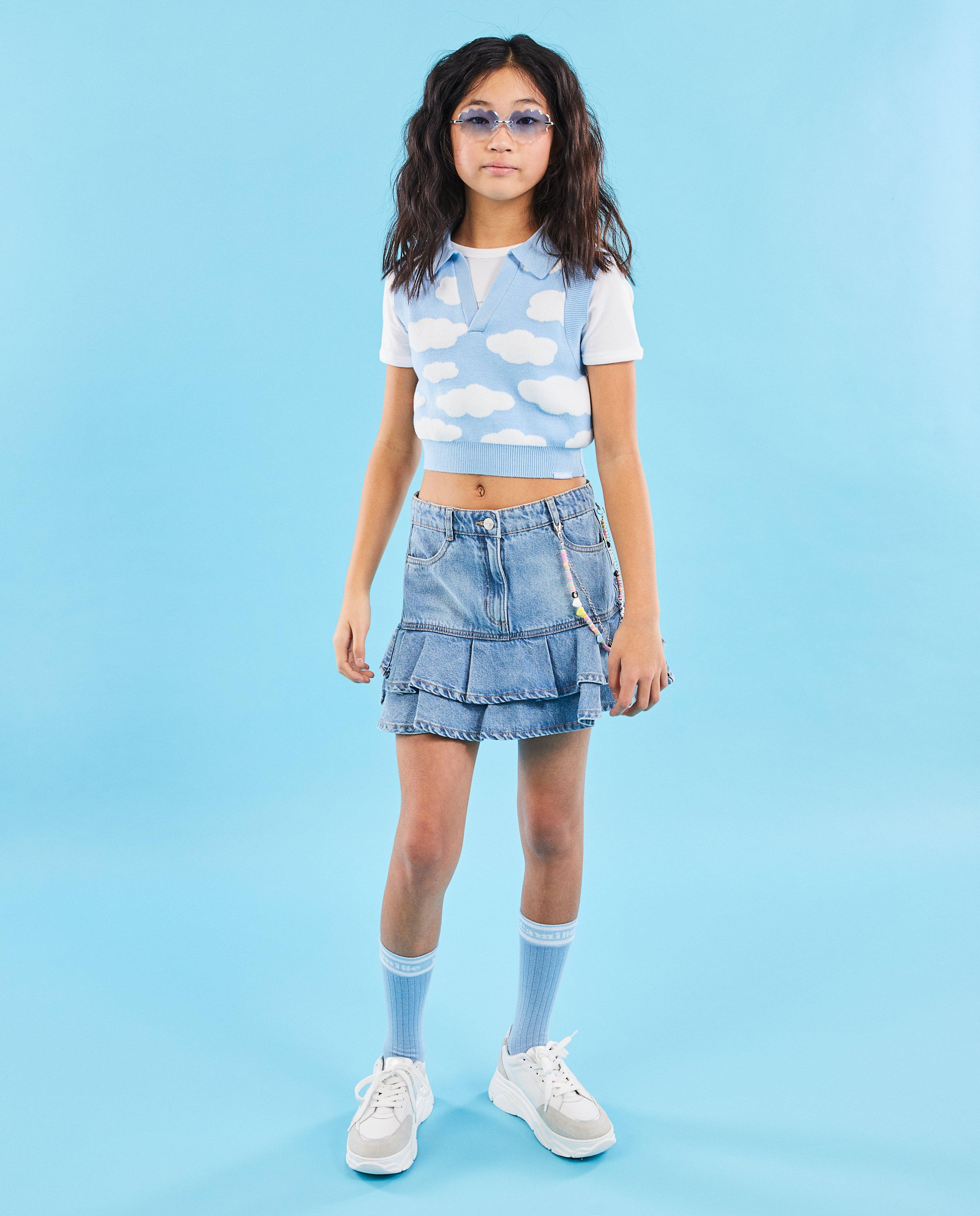 Truien - Debardeur met wolkprint, cropped fit, 6-14 jaar