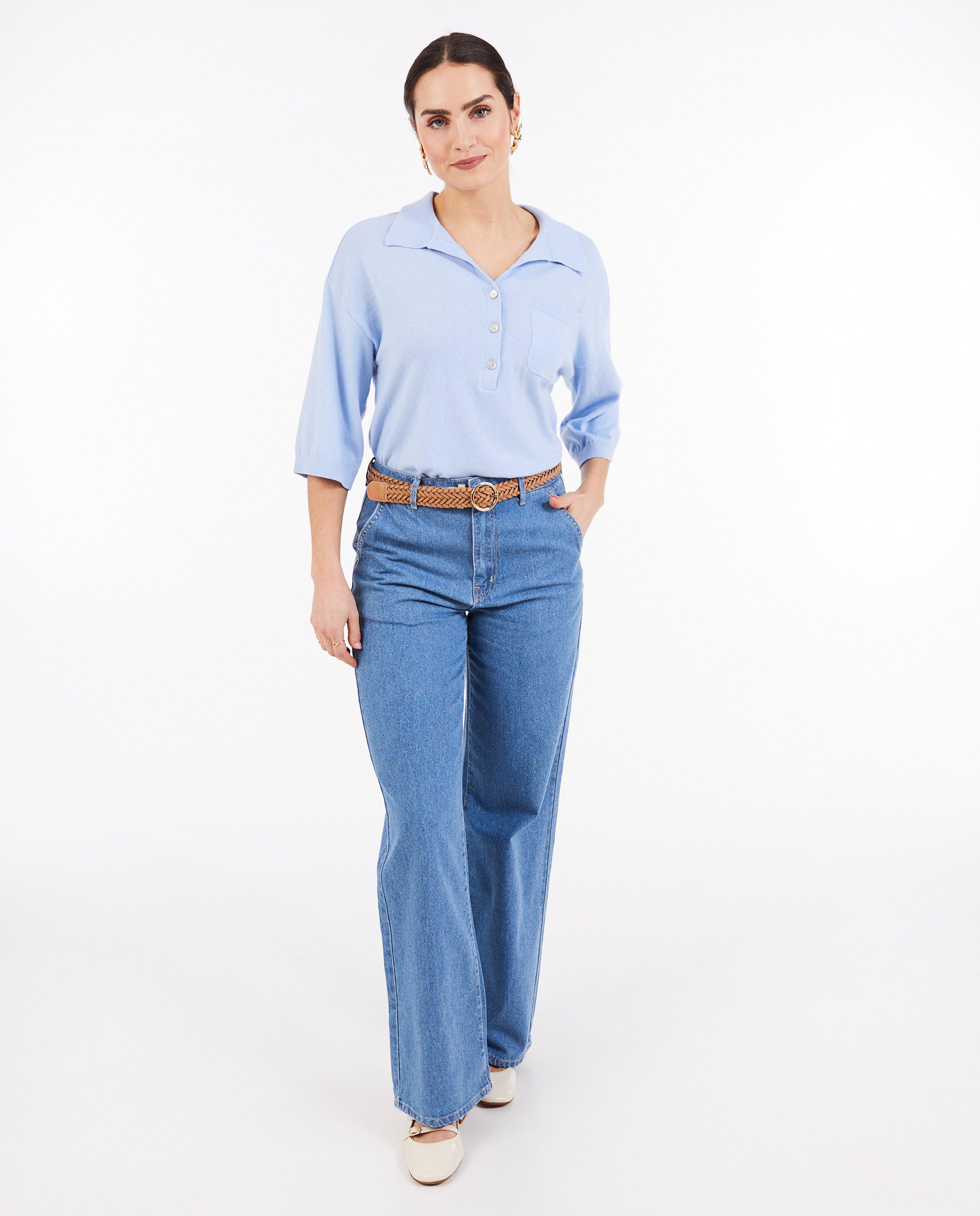 Blauwe jeans met glitter, bootcut fit - null - Sora