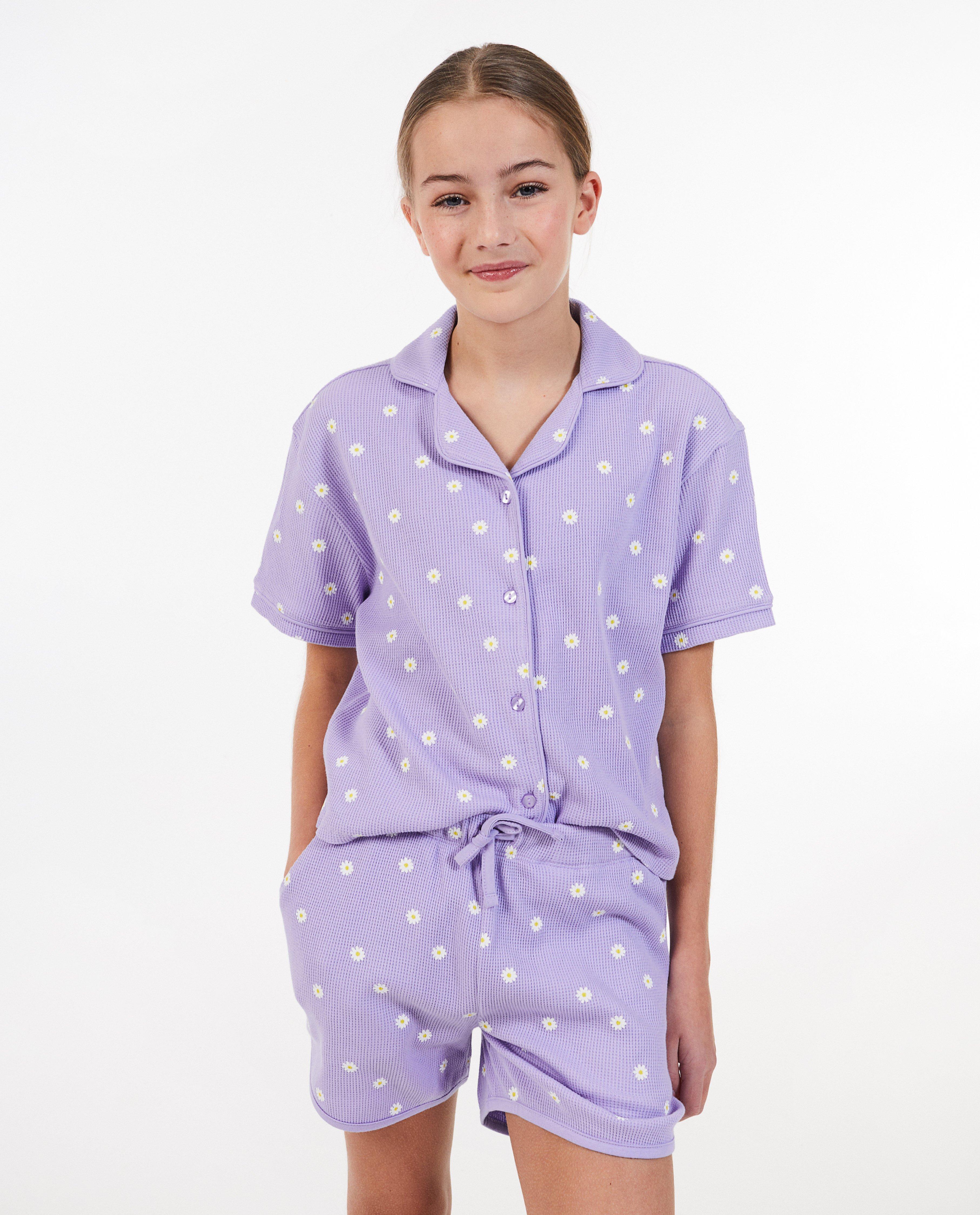 Nachtkleding - Paarse pyjama met wafelstructuur