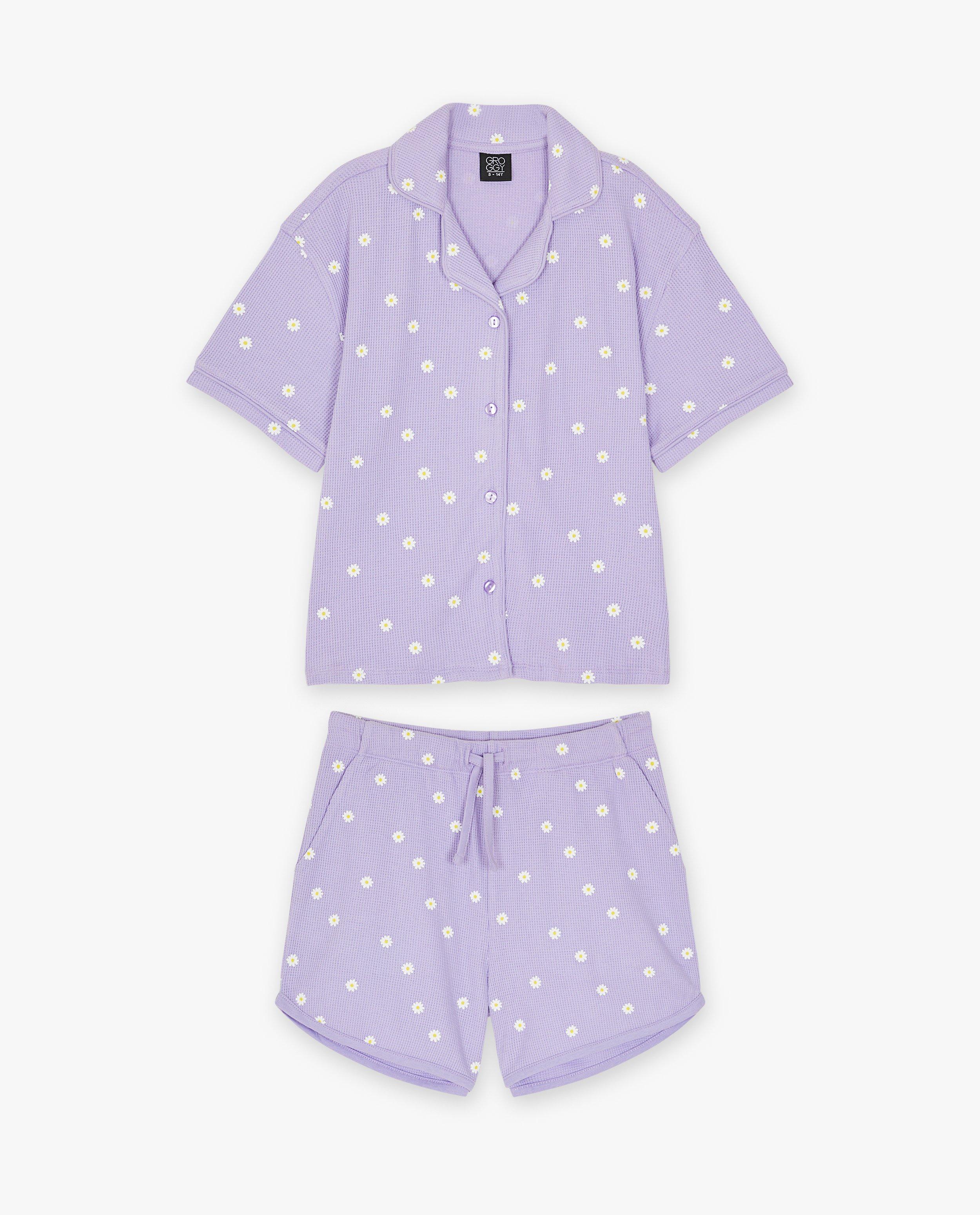 Nachtkleding - Paarse pyjama met wafelstructuur