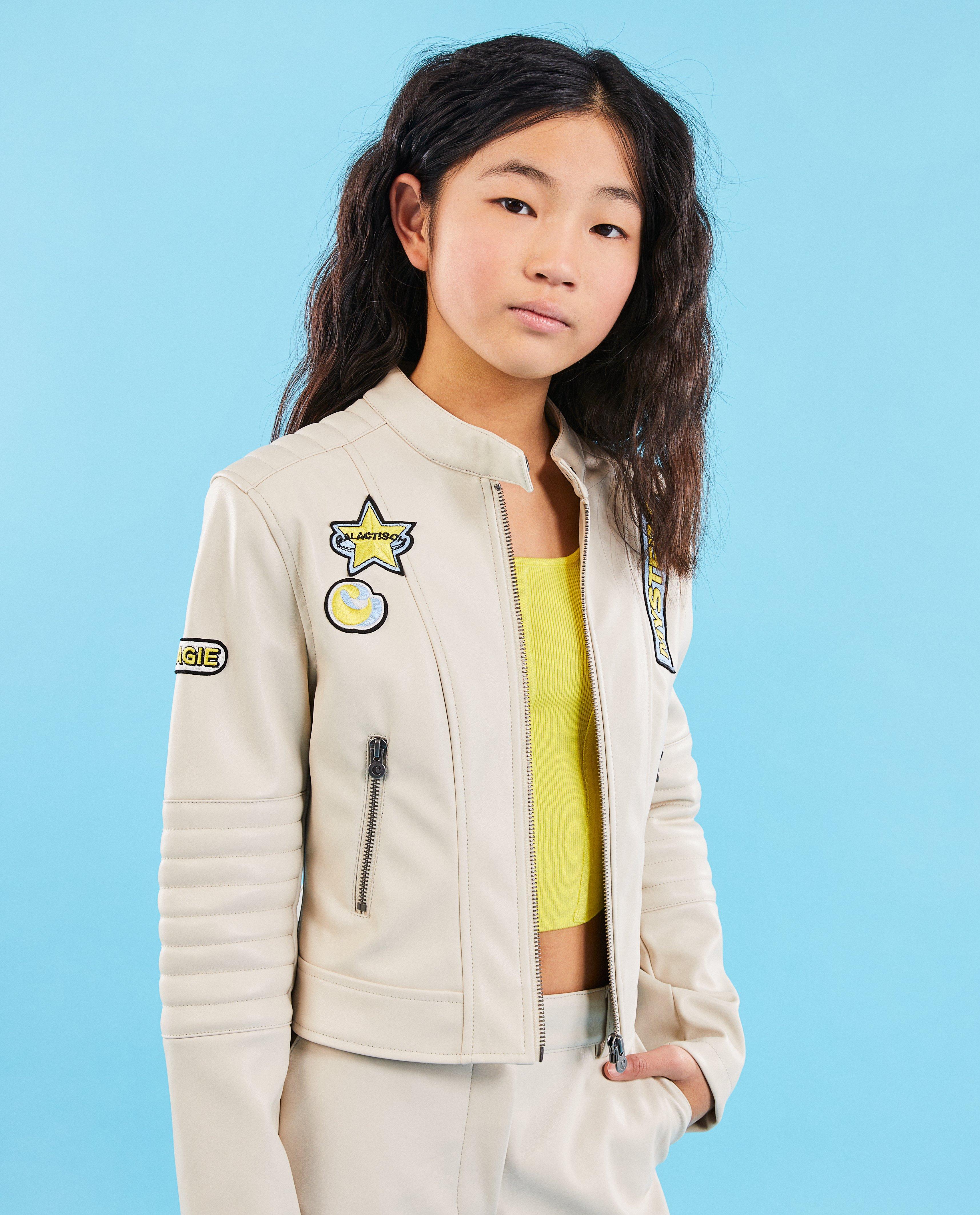 Beige bikerjas met patches, 6-14 jaar - null - CAMILLE