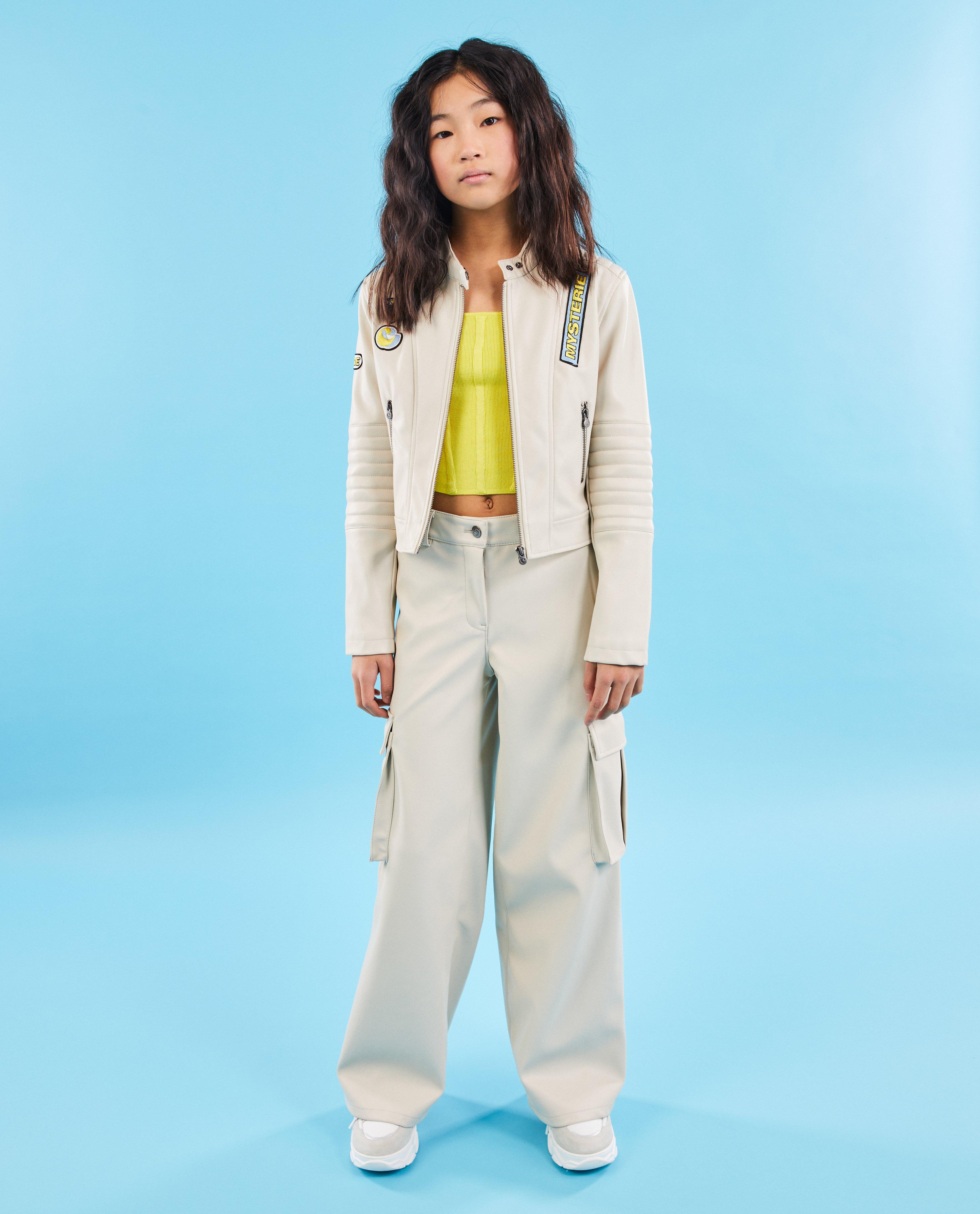 Teddys - Veste de moto beige avec des écussons, 6-14 ans