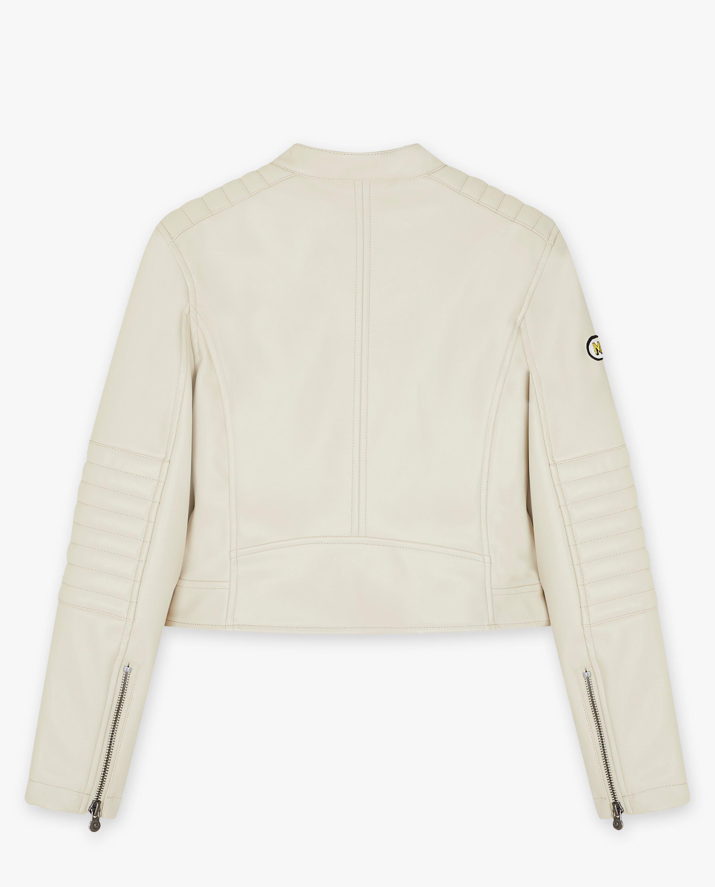 Poncho's en teddy's - Beige bikerjas met patches, 6-14 jaar