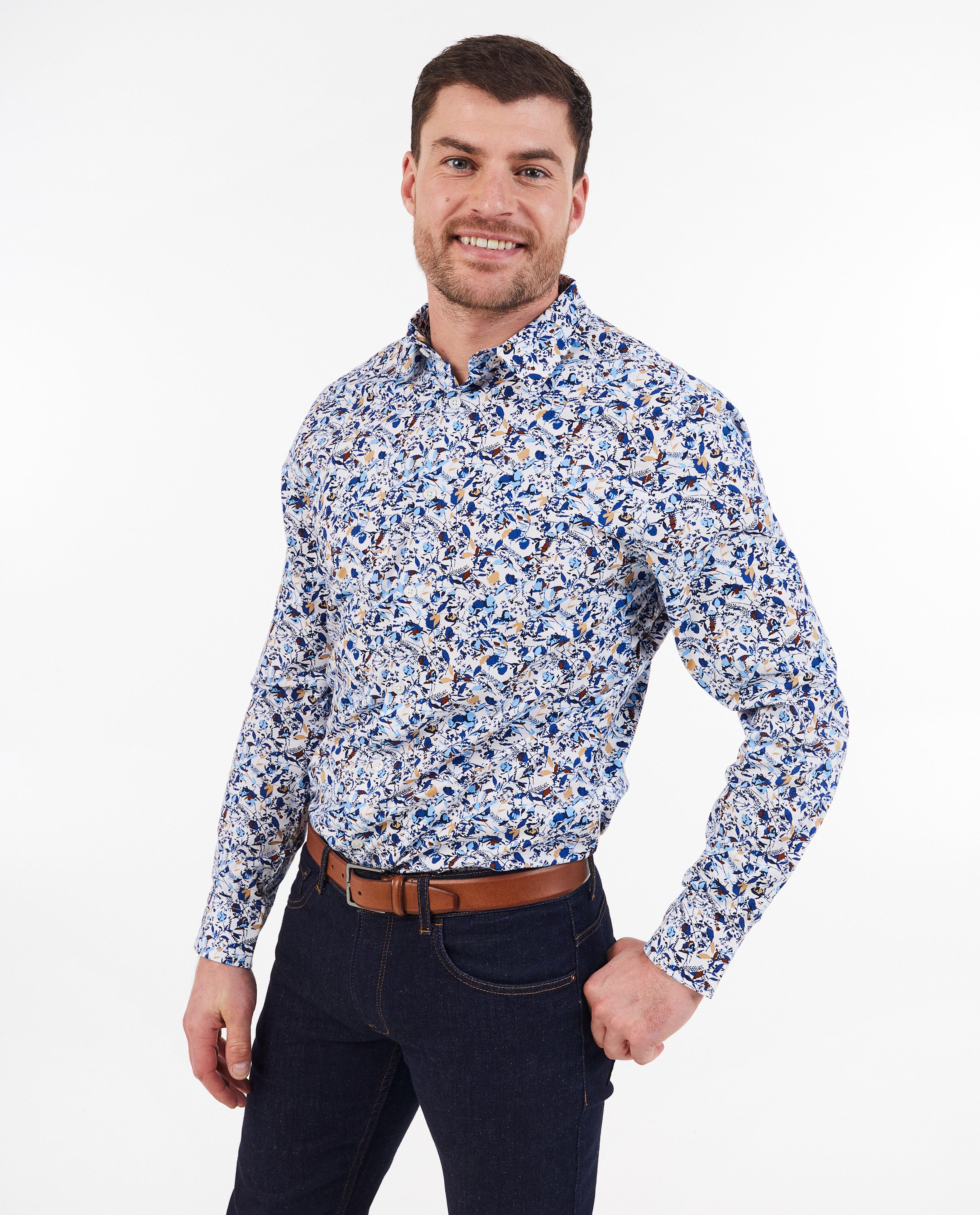 Chemise fleurie, slim fit - D&eacute;tails du produit - bleu vif - image num&eacute;ro 1