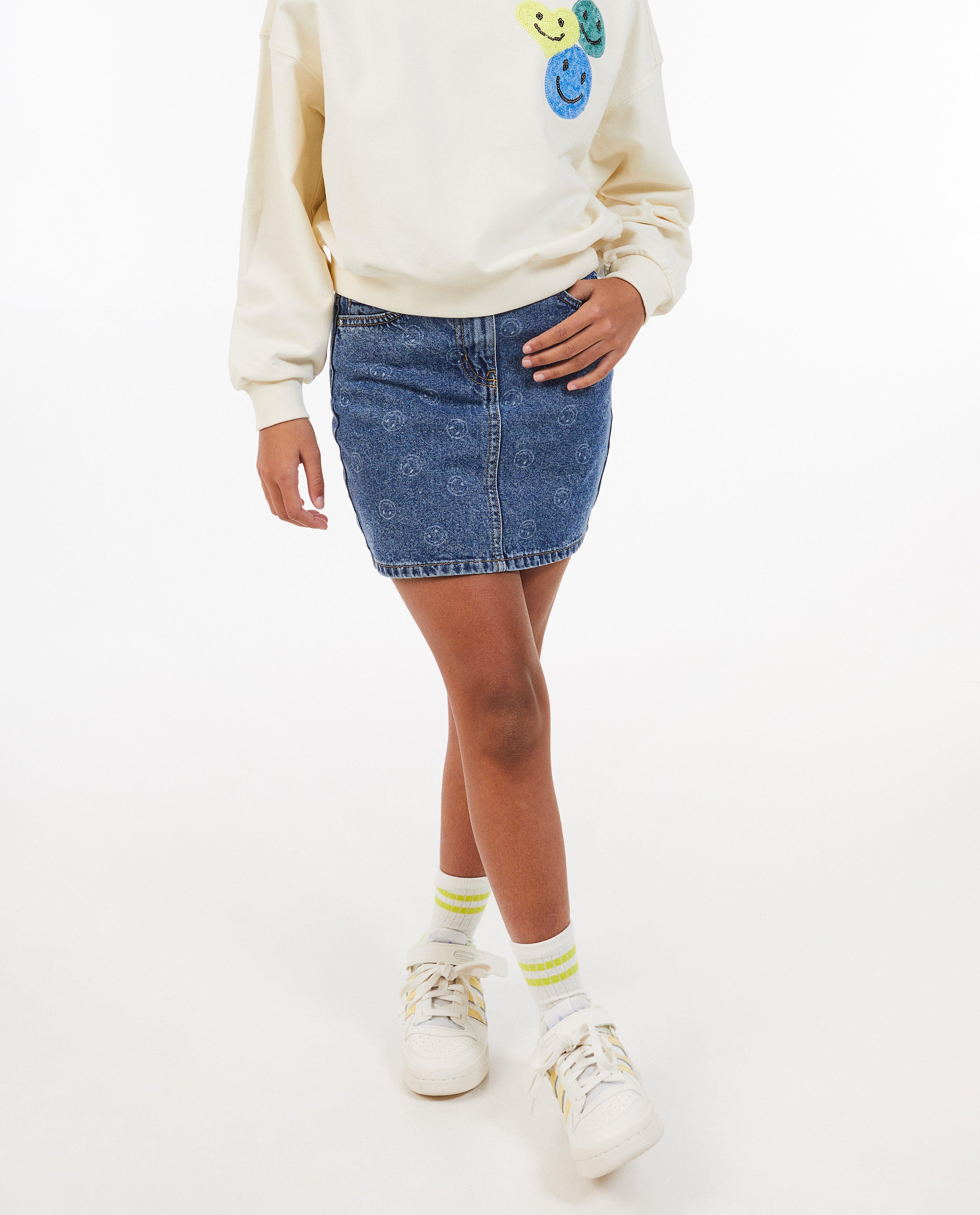 Rokken - Jeansrok met smileyprint