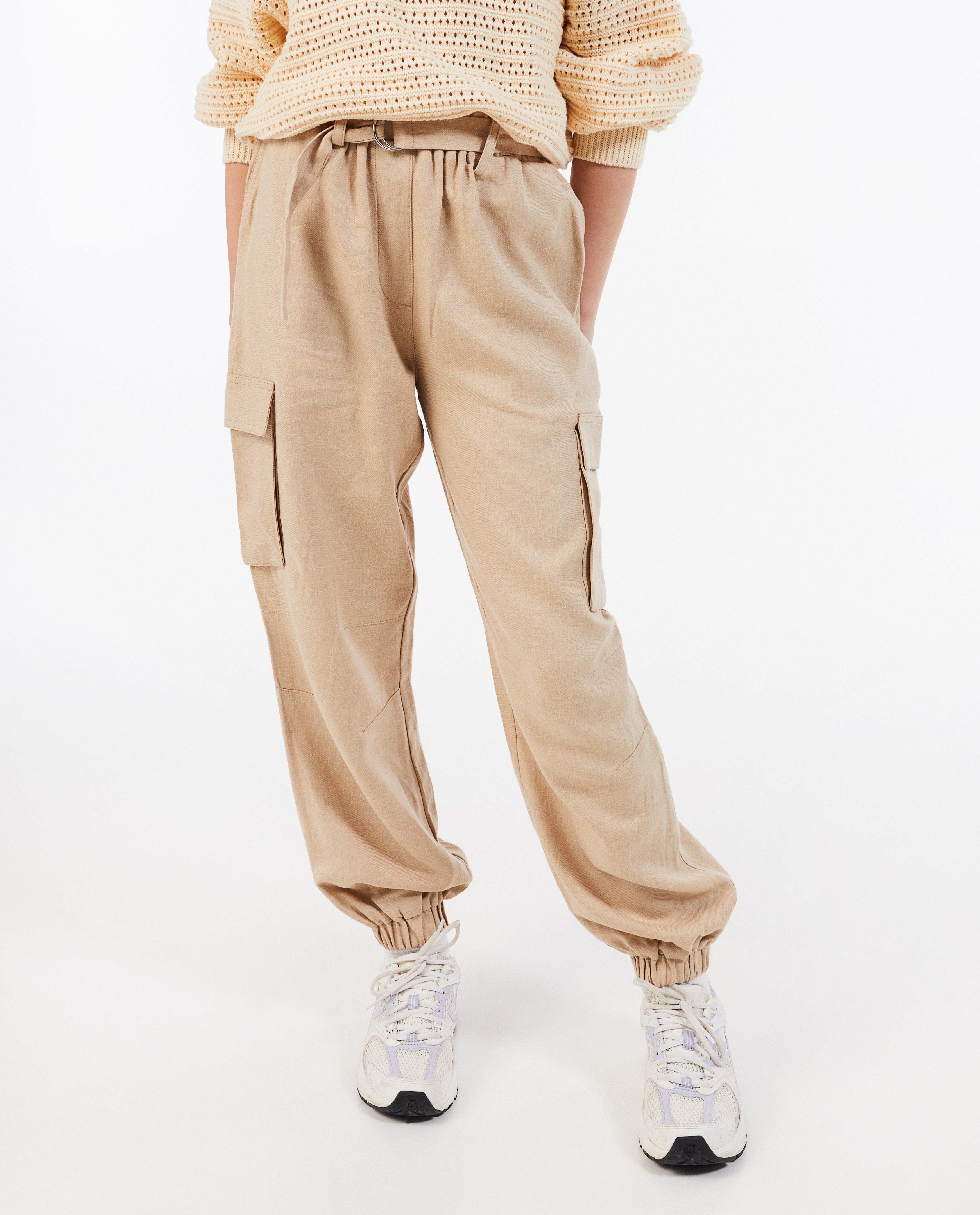 Broeken - Broek van linnenmix, cargo fit