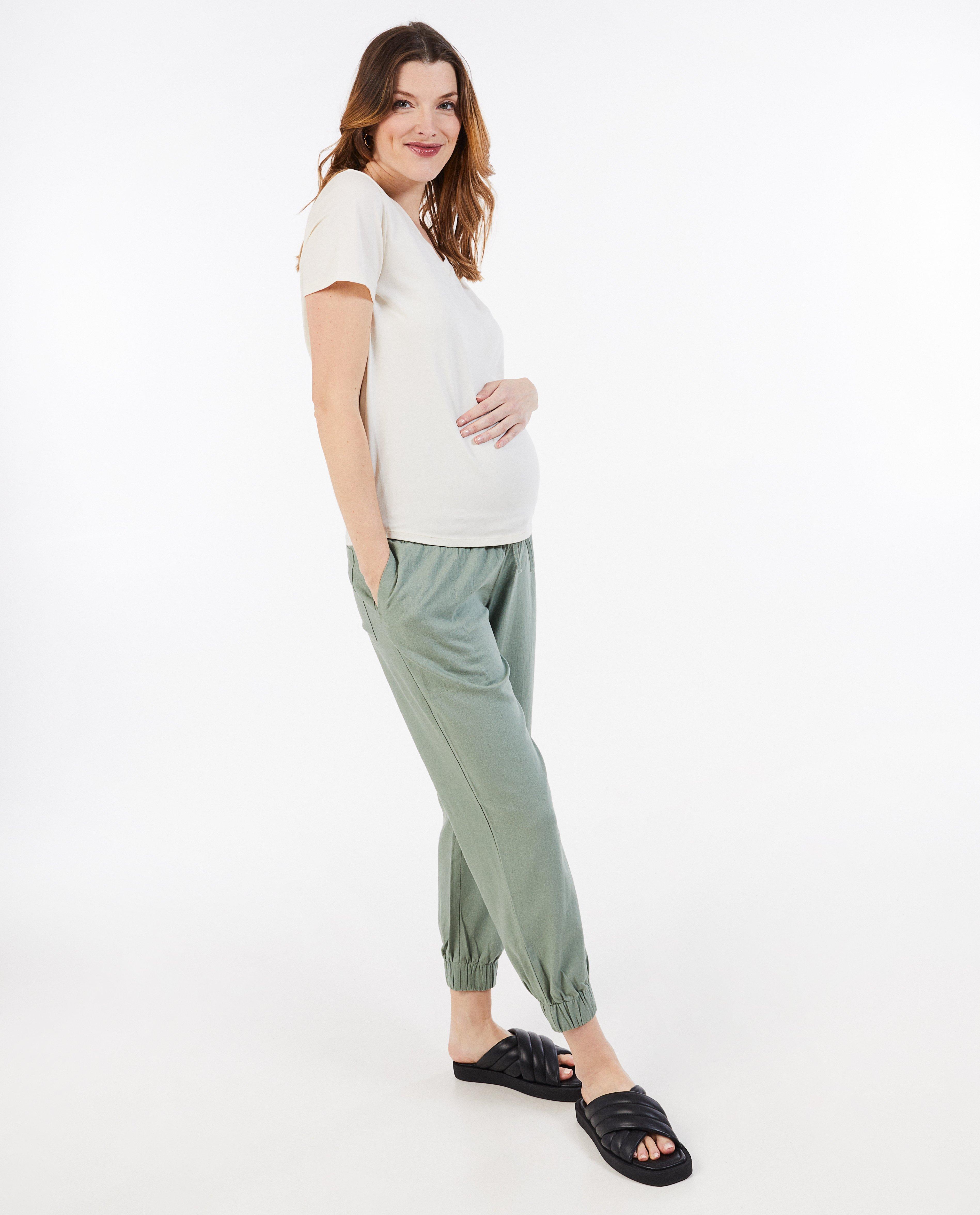 Pantalon de grossesse vert en lin - null - Atelier Maman