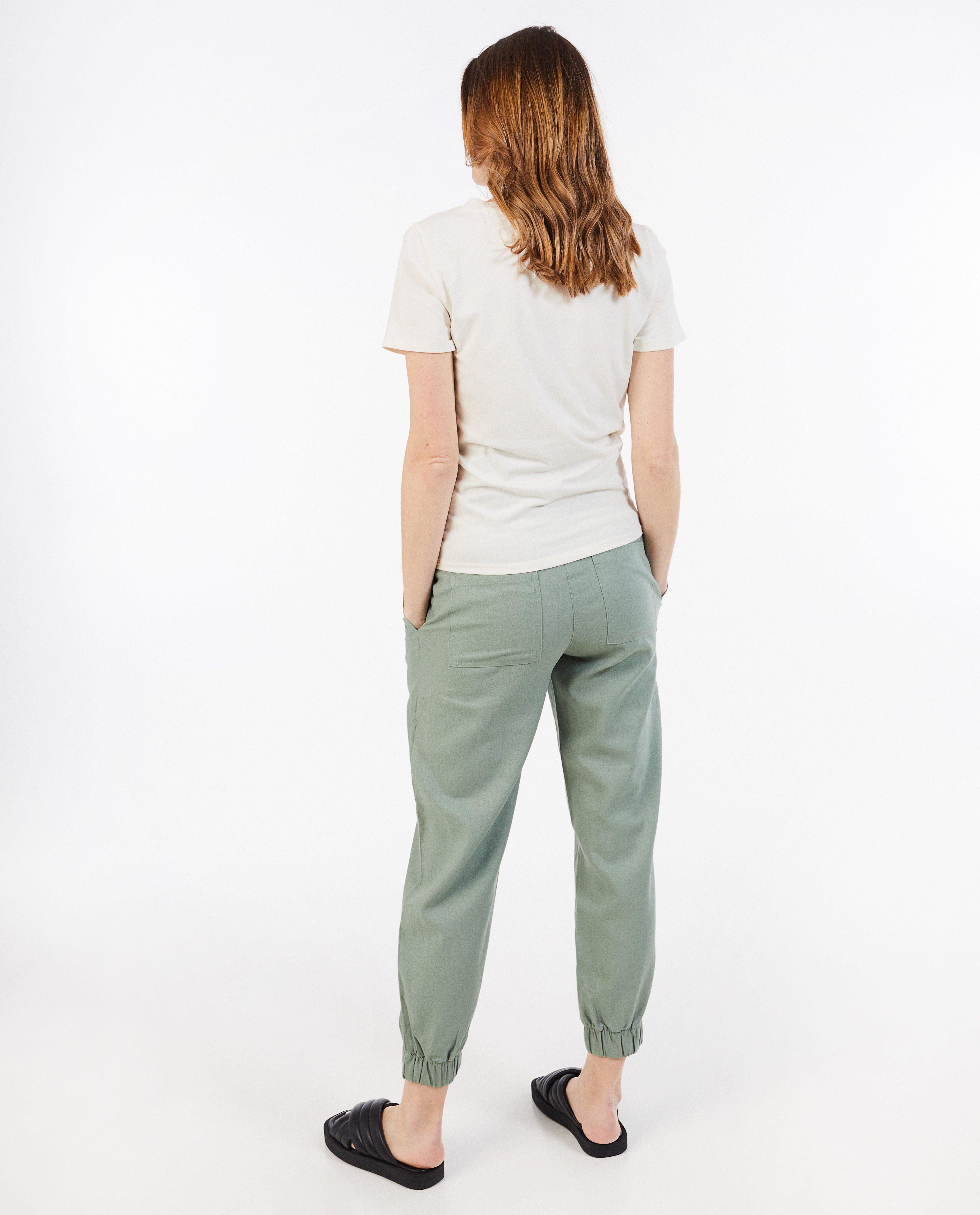 Pantalons - Pantalon de grossesse vert en lin