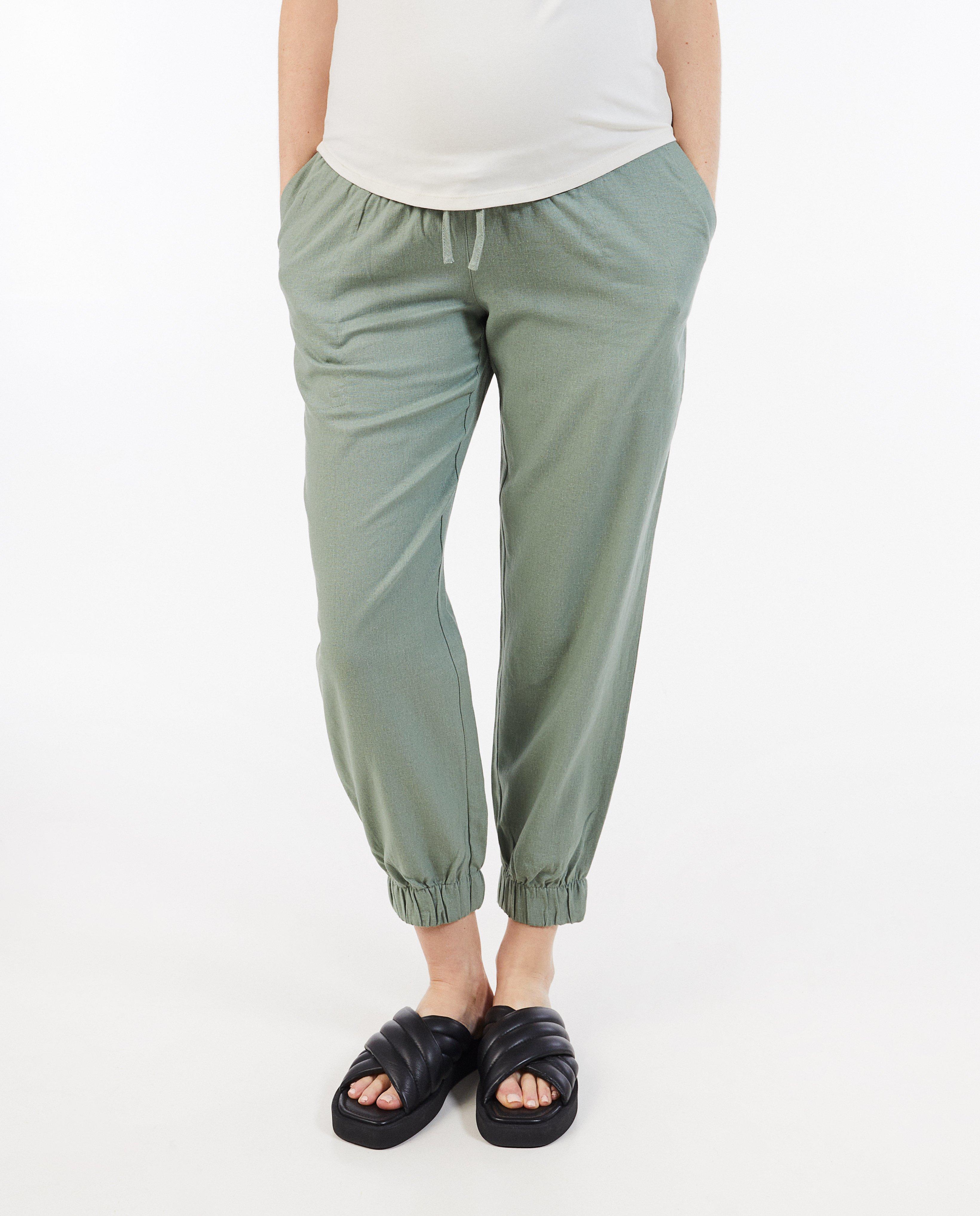 Pantalons - Pantalon de grossesse vert en lin