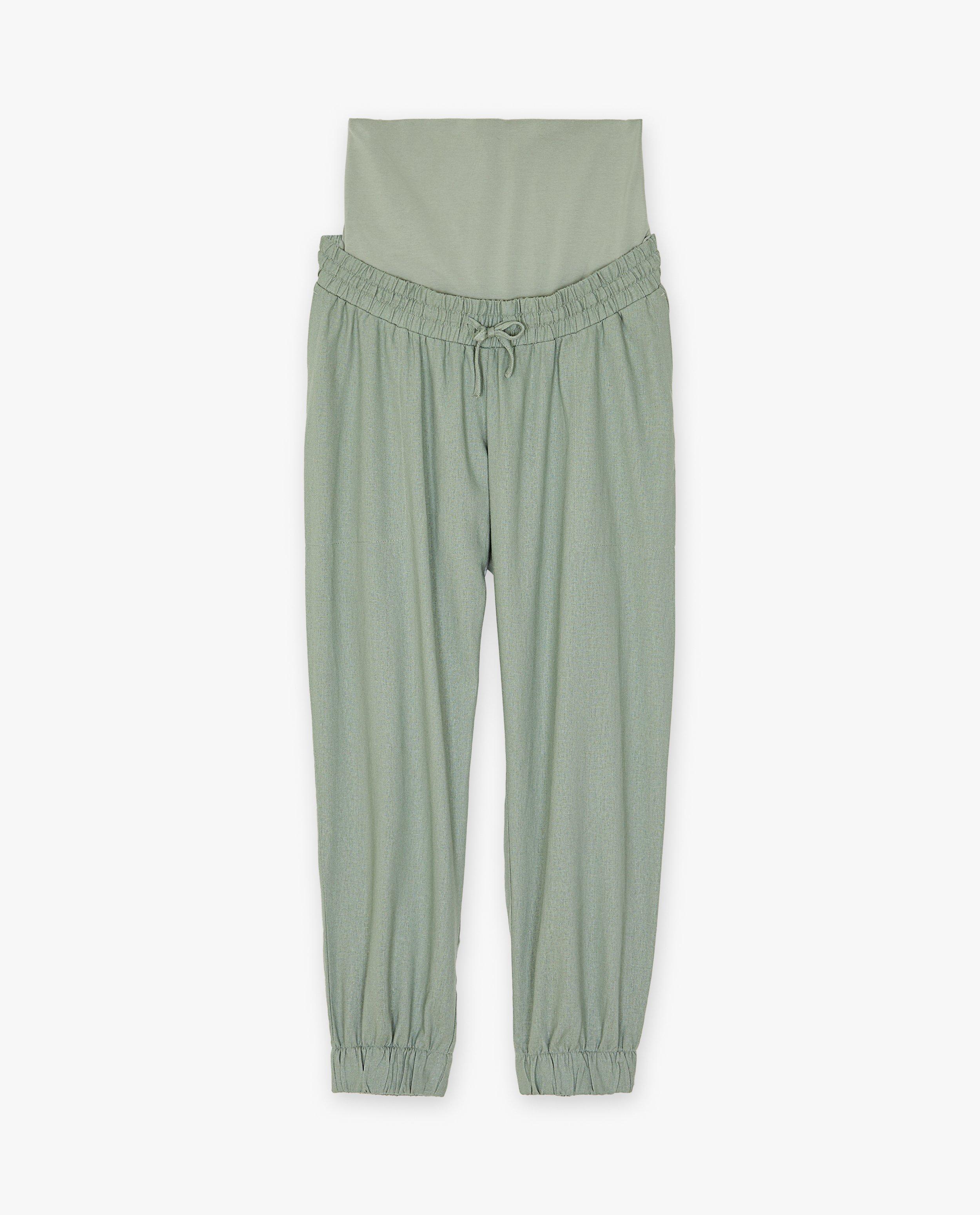 Pantalons - Pantalon de grossesse vert en lin