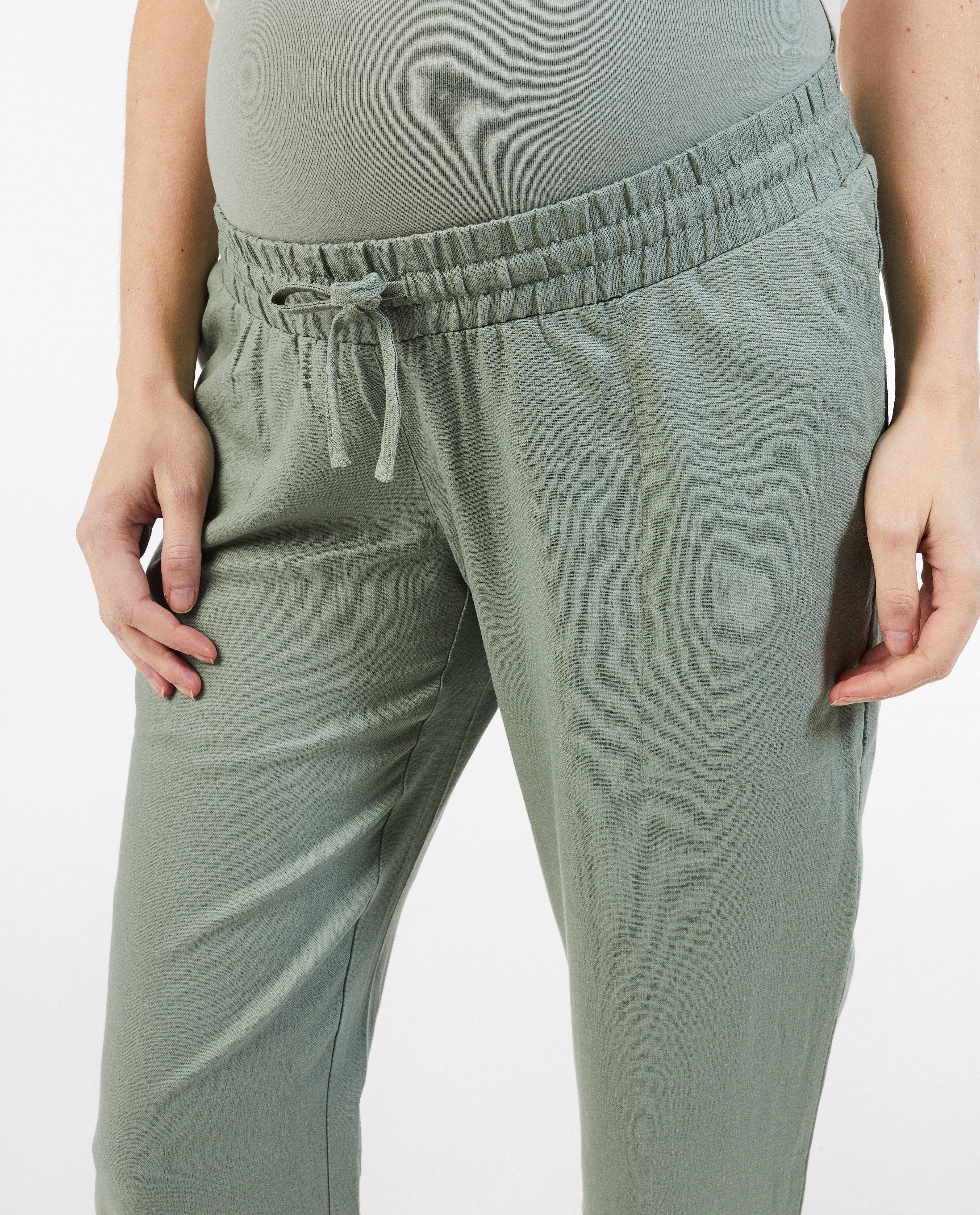 Pantalons - Pantalon de grossesse vert en lin
