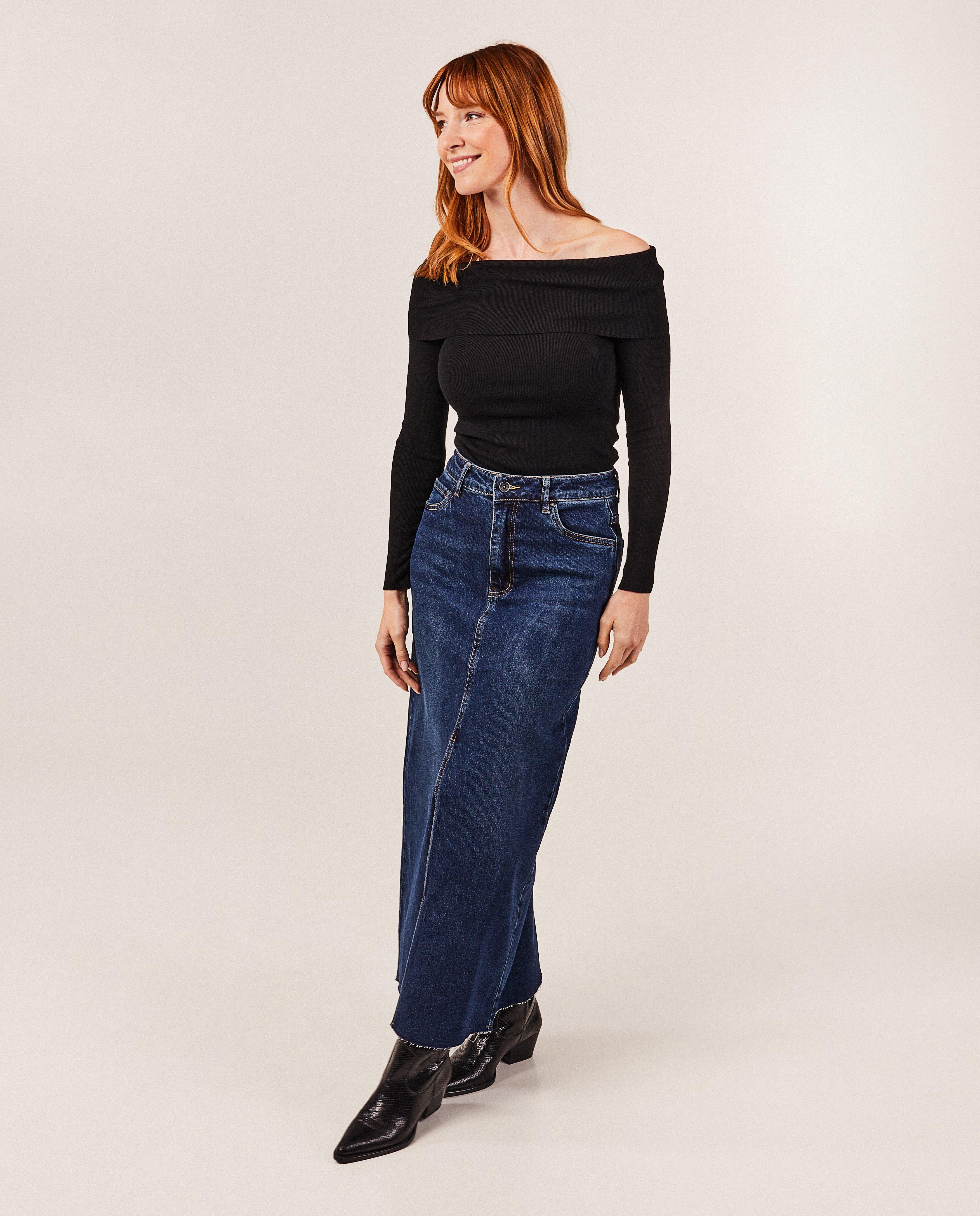Lange jeansrok met split - null - Paris
